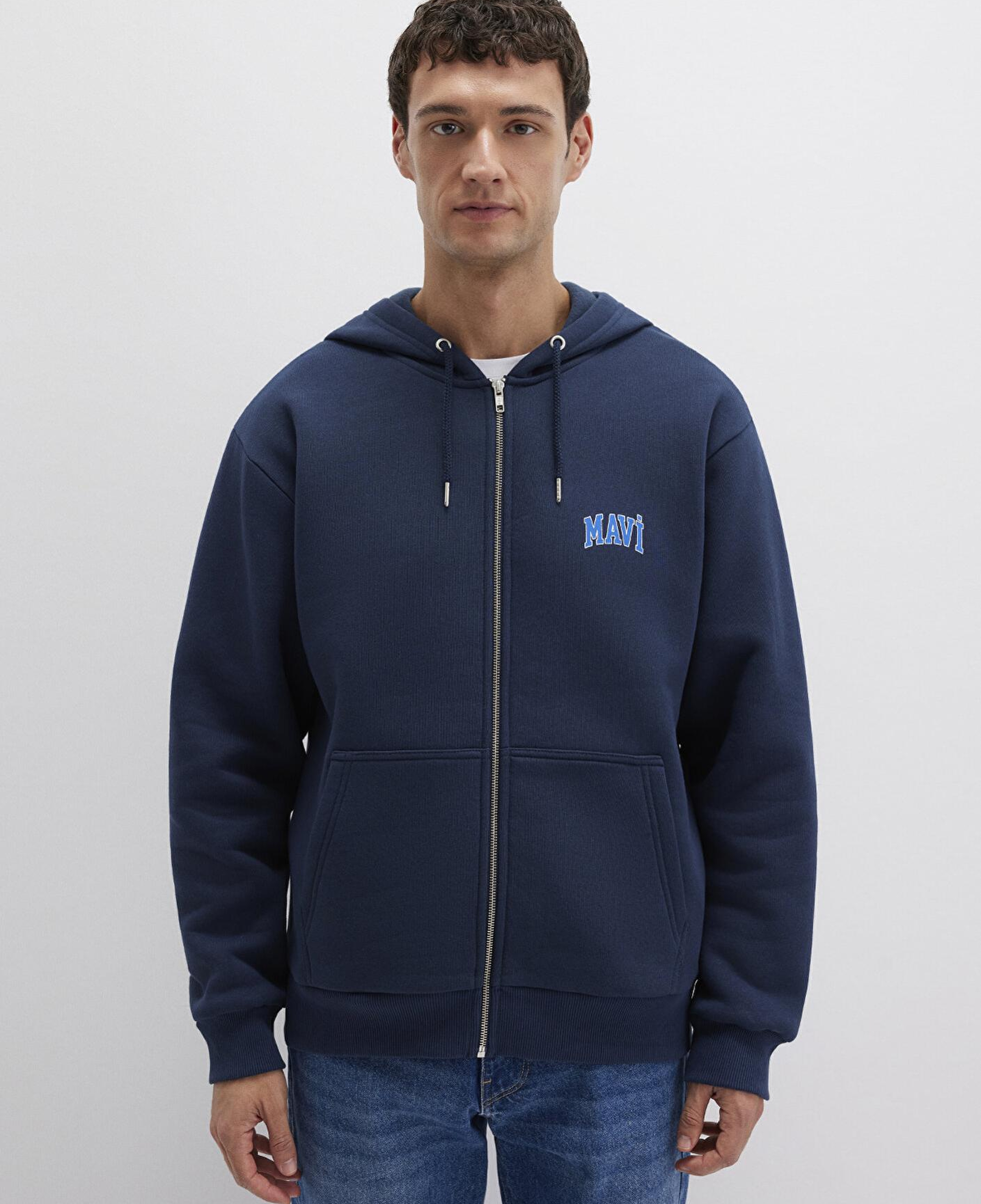 Mavi Mavi Logo Baskılı Fermuarlı Lacivert Sweatshirt 0611715-70490