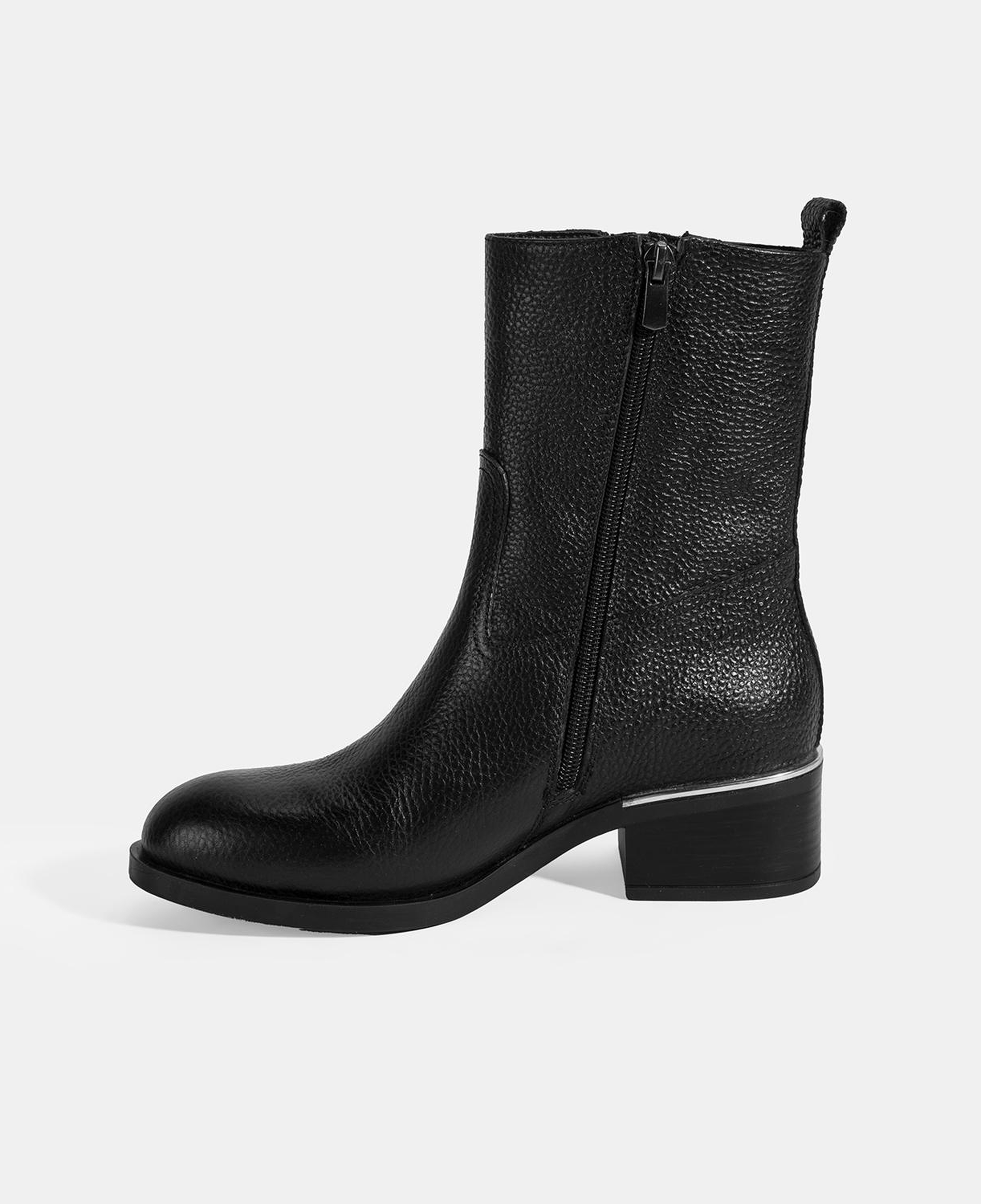 Kadın Siyah Fermuarlı Deri Topuklu Bot