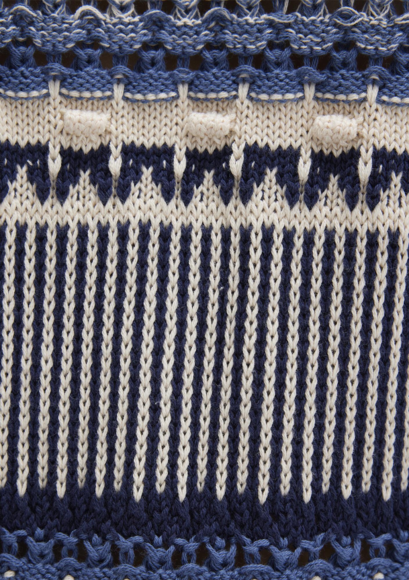 Mavi Jakarlı Mavi Kazak Oversize / Geniş Kesim 1710155-70737