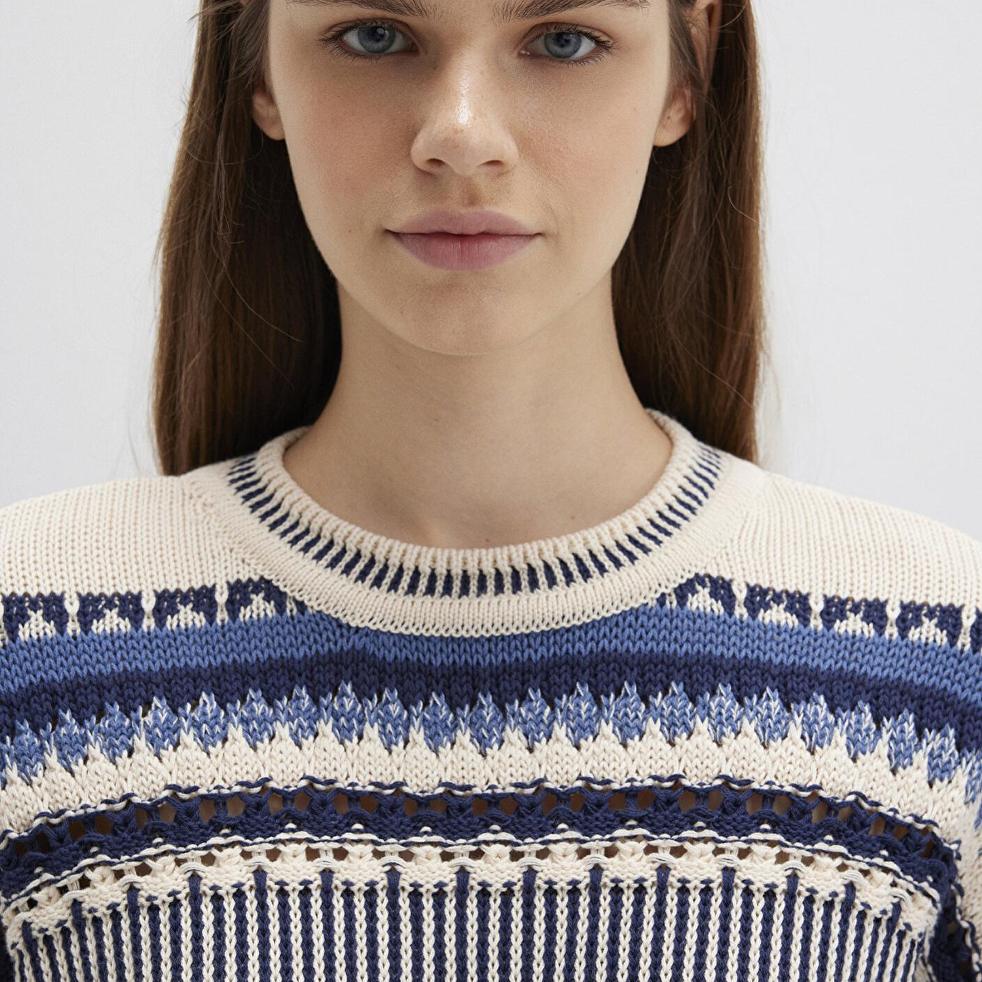 Mavi Jakarlı Mavi Kazak Oversize / Geniş Kesim 1710155-70737