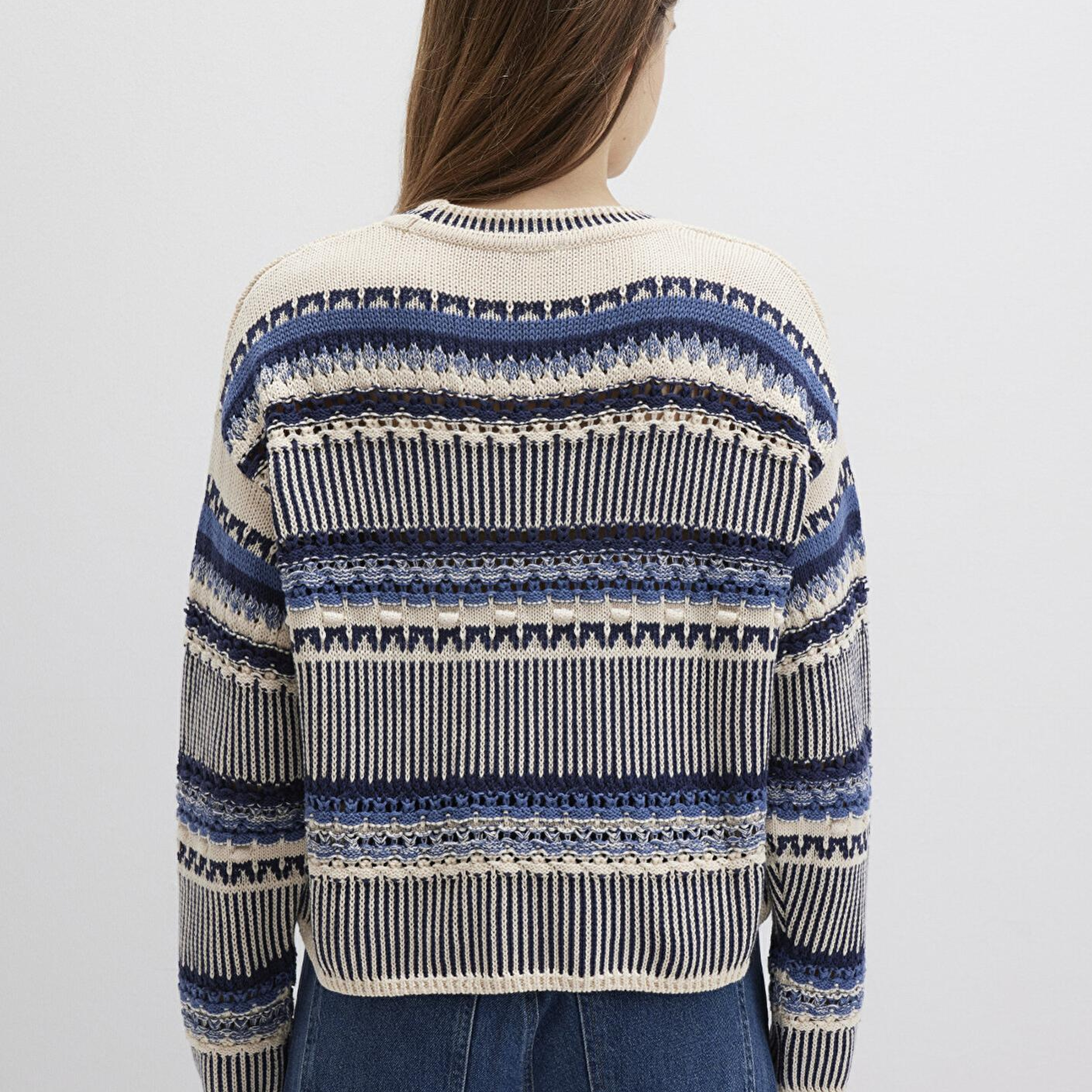 Mavi Jakarlı Mavi Kazak Oversize / Geniş Kesim 1710155-70737