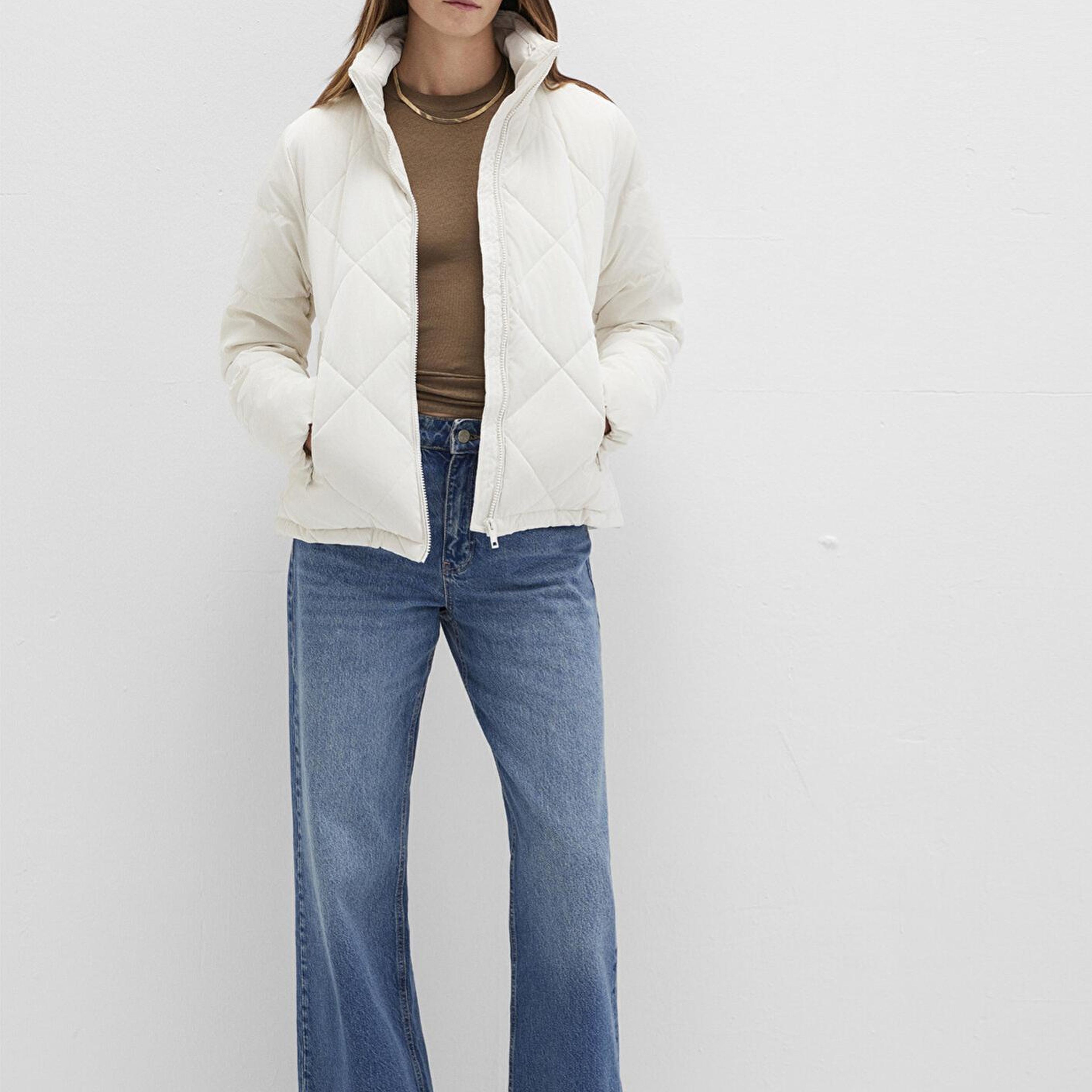 Mavi Su İtici Premium Kapitone Beyaz Şişme Mont 1110230-70057