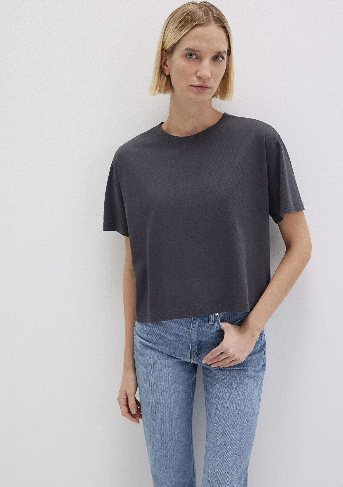 Mavi Bisiklet Yaka Antrasit Basic Tişört Boxy Fit 1611651-70087