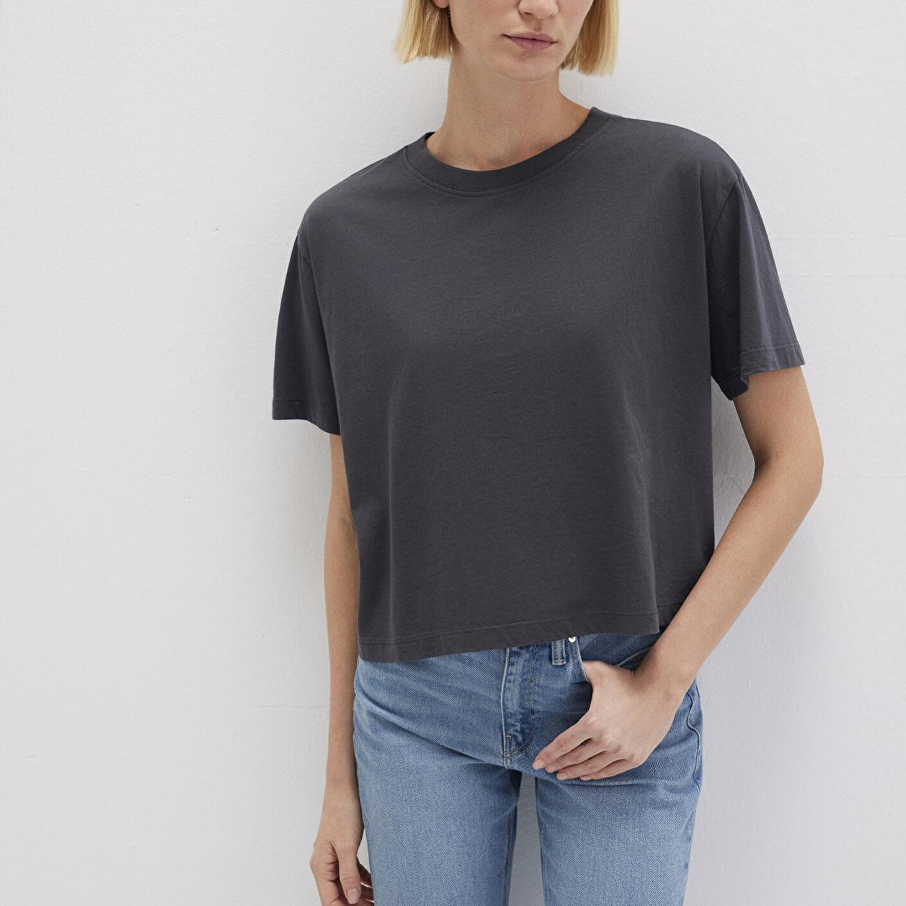 Mavi Bisiklet Yaka Antrasit Basic Tişört Boxy Fit 1611651-70087