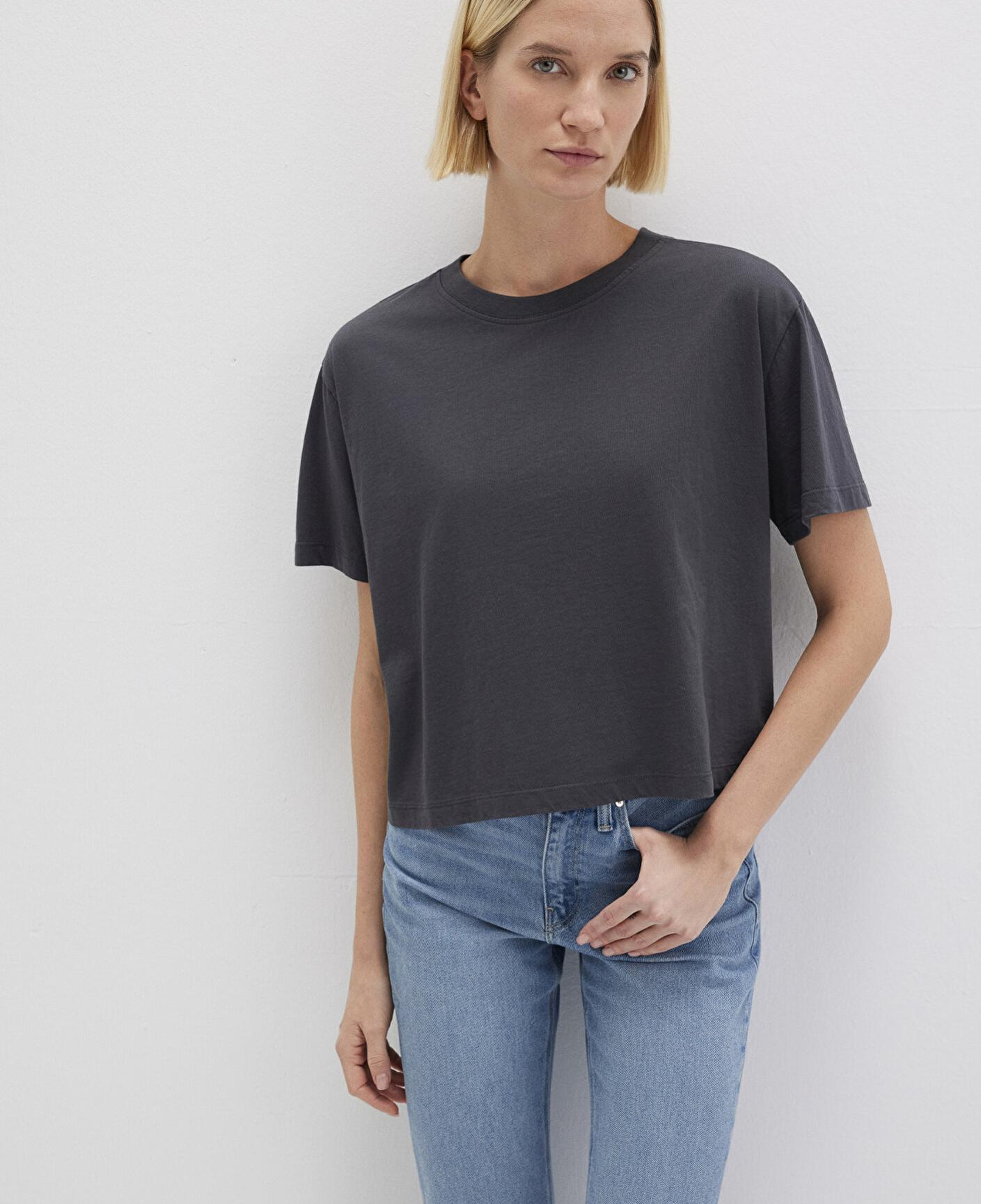 Mavi Bisiklet Yaka Antrasit Basic Tişört Boxy Fit 1611651-70087