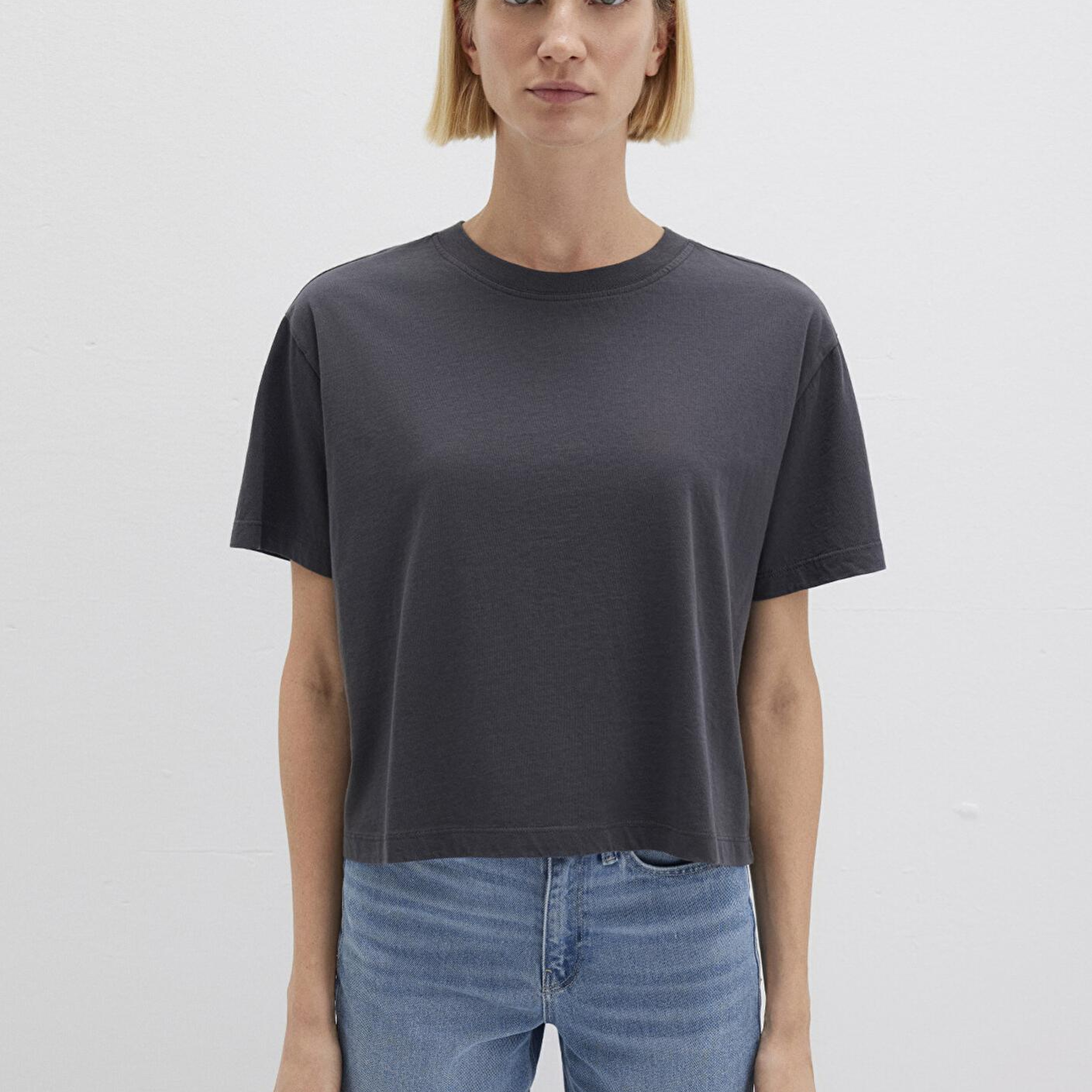 Mavi Bisiklet Yaka Antrasit Basic Tişört Boxy Fit 1611651-70087