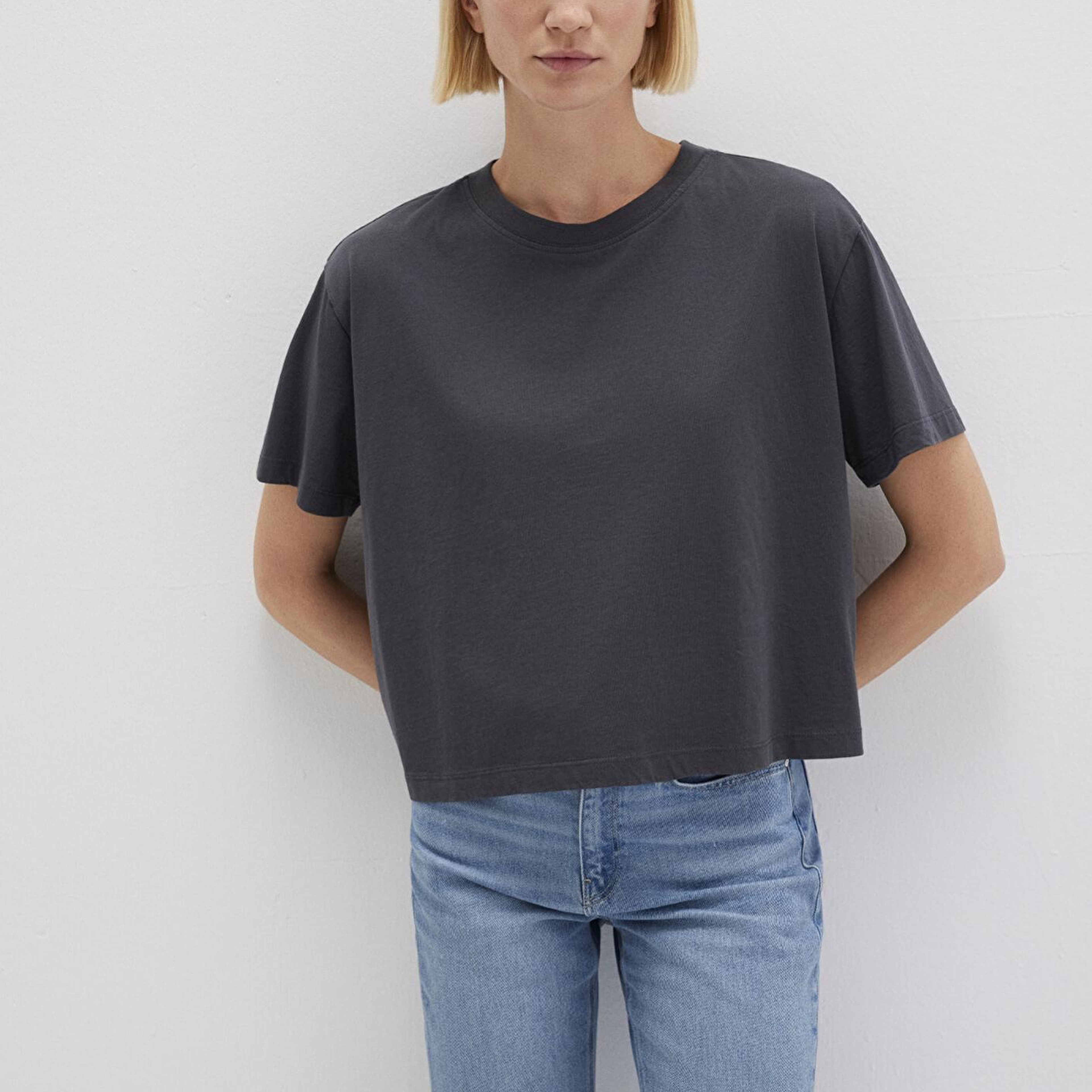 Mavi Bisiklet Yaka Antrasit Basic Tişört Boxy Fit 1611651-70087