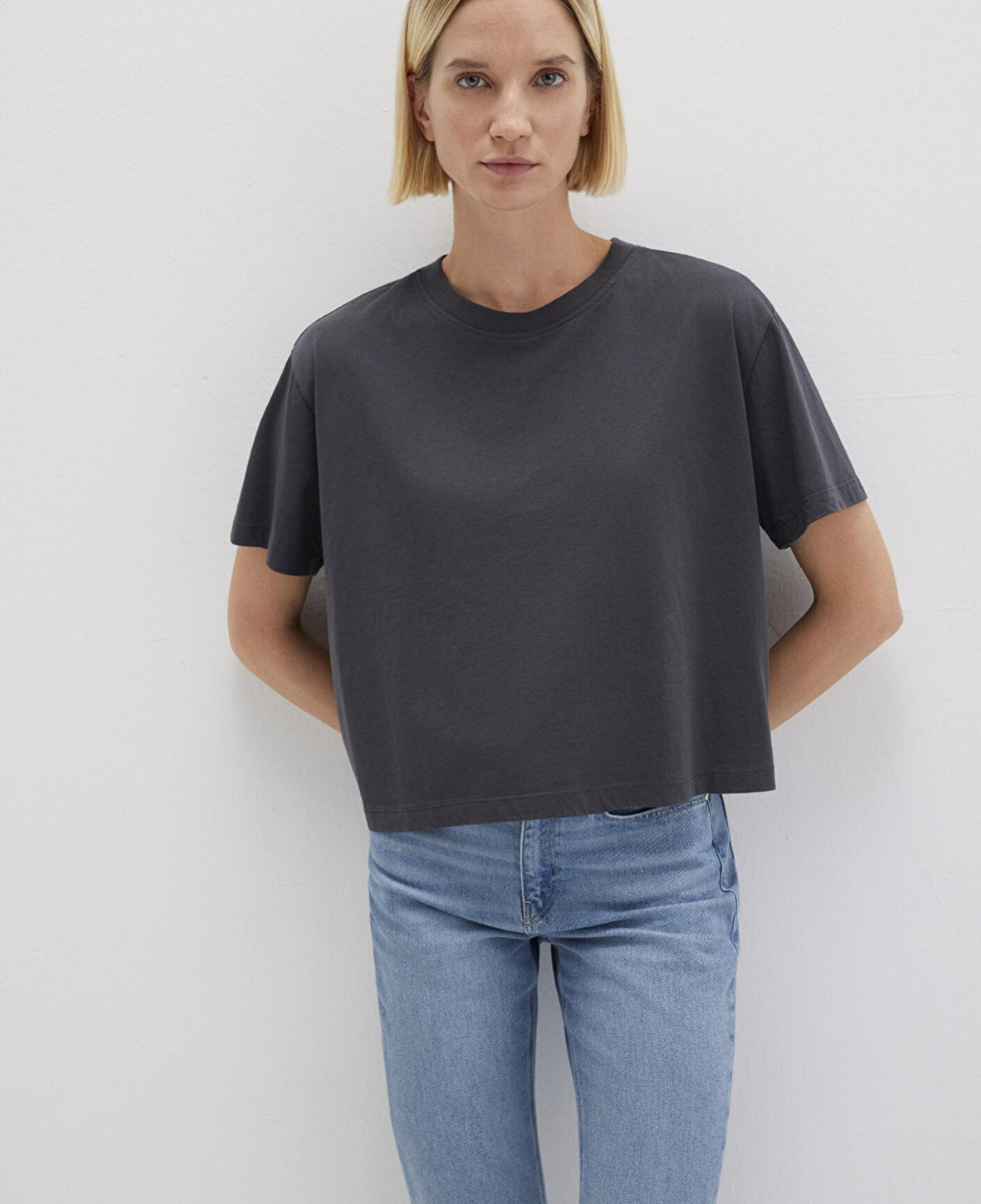 Mavi Bisiklet Yaka Antrasit Basic Tişört Boxy Fit 1611651-70087