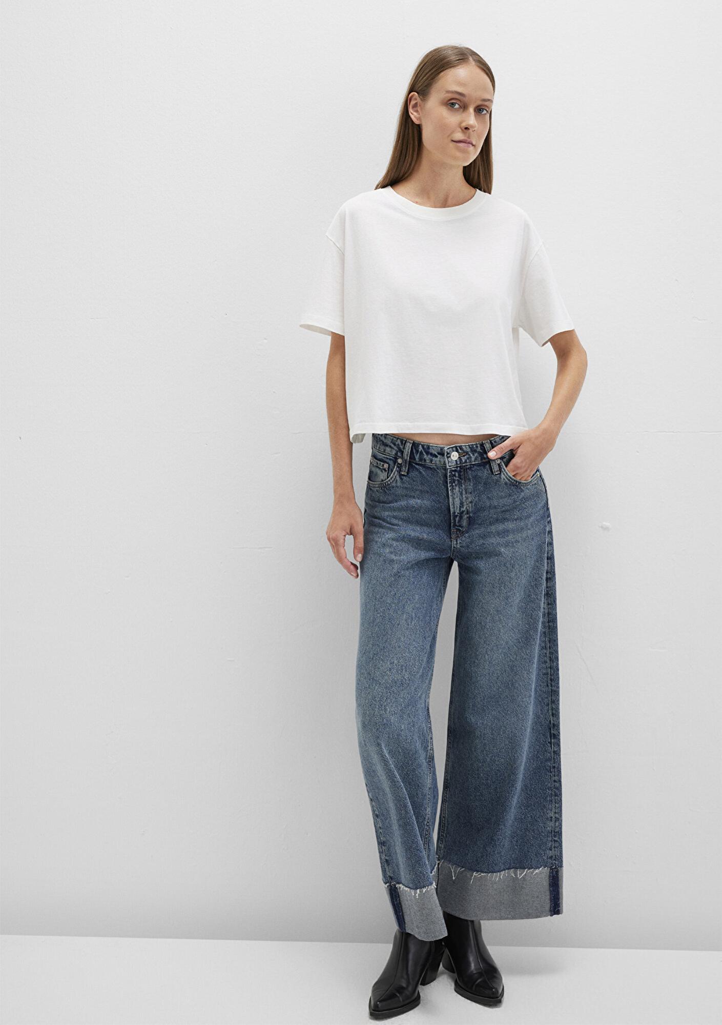 Mavi Bisiklet Yaka Beyaz Basic Tişört Boxy Fit 1611651-80194