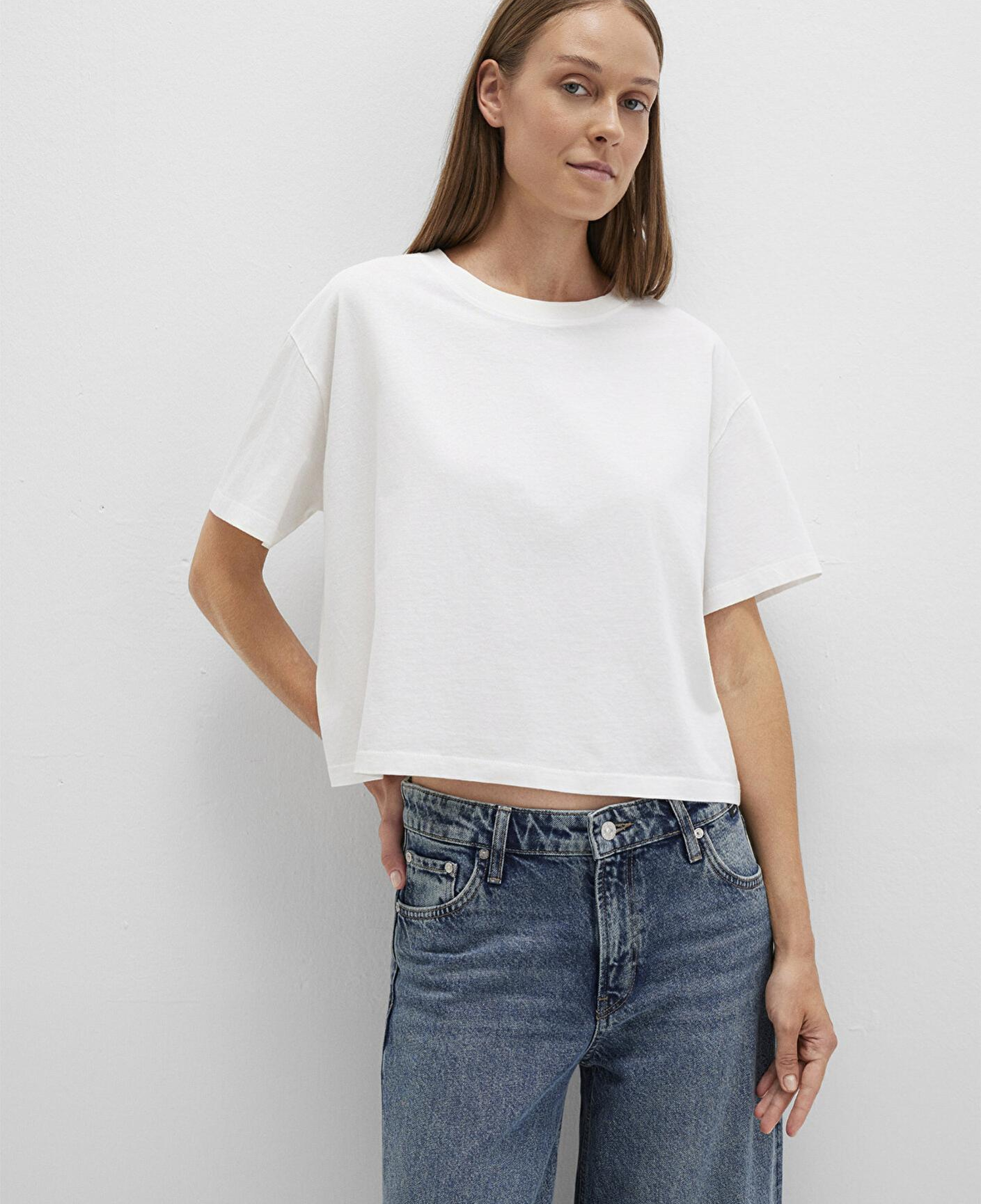 Mavi Bisiklet Yaka Beyaz Basic Tişört Boxy Fit 1611651-80194