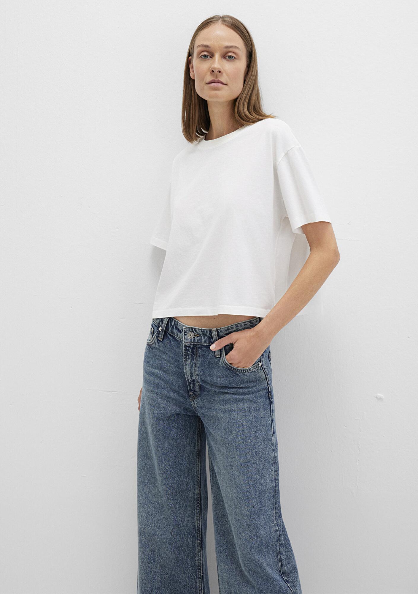 Mavi Bisiklet Yaka Beyaz Basic Tişört Boxy Fit 1611651-80194