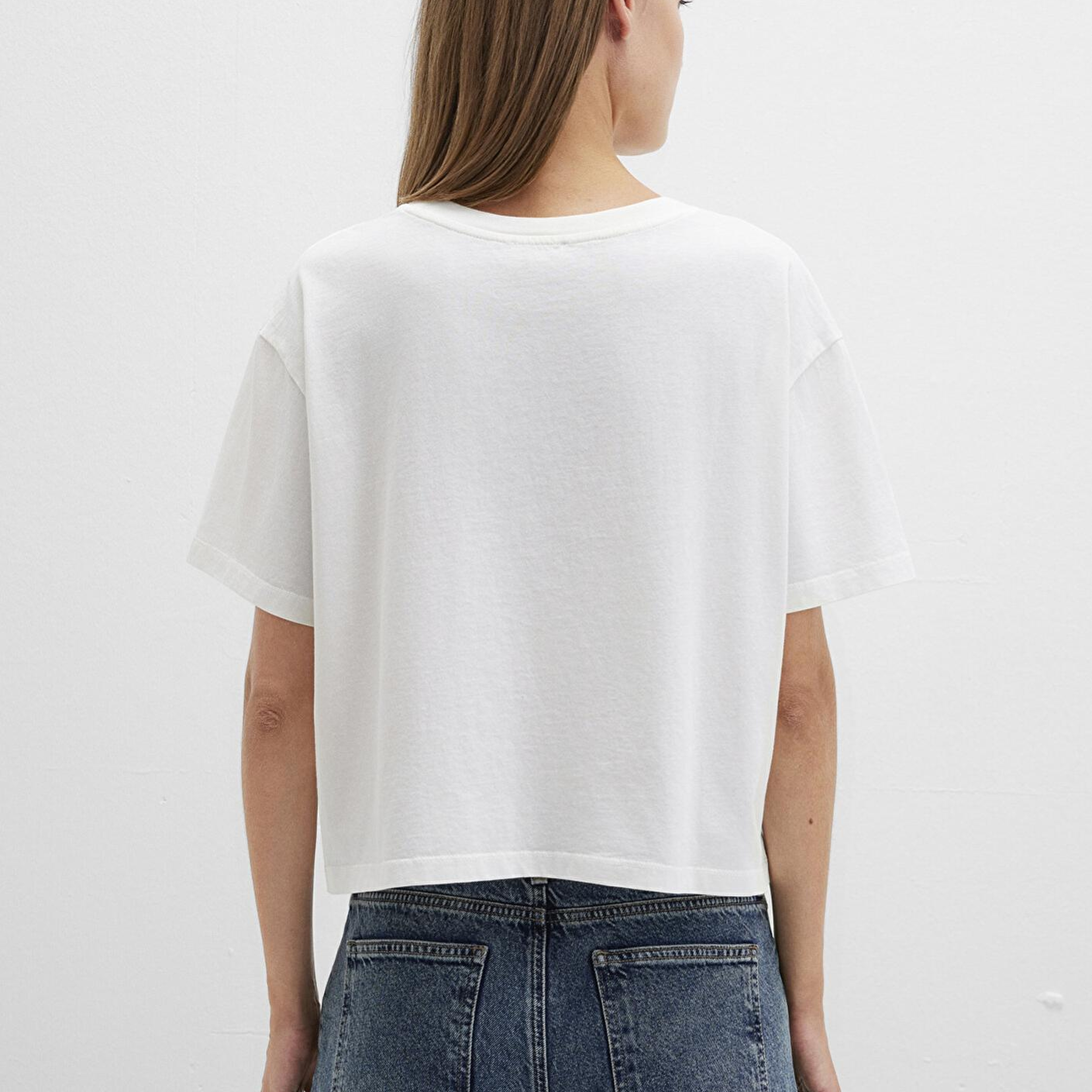 Mavi Bisiklet Yaka Beyaz Basic Tişört Boxy Fit 1611651-80194