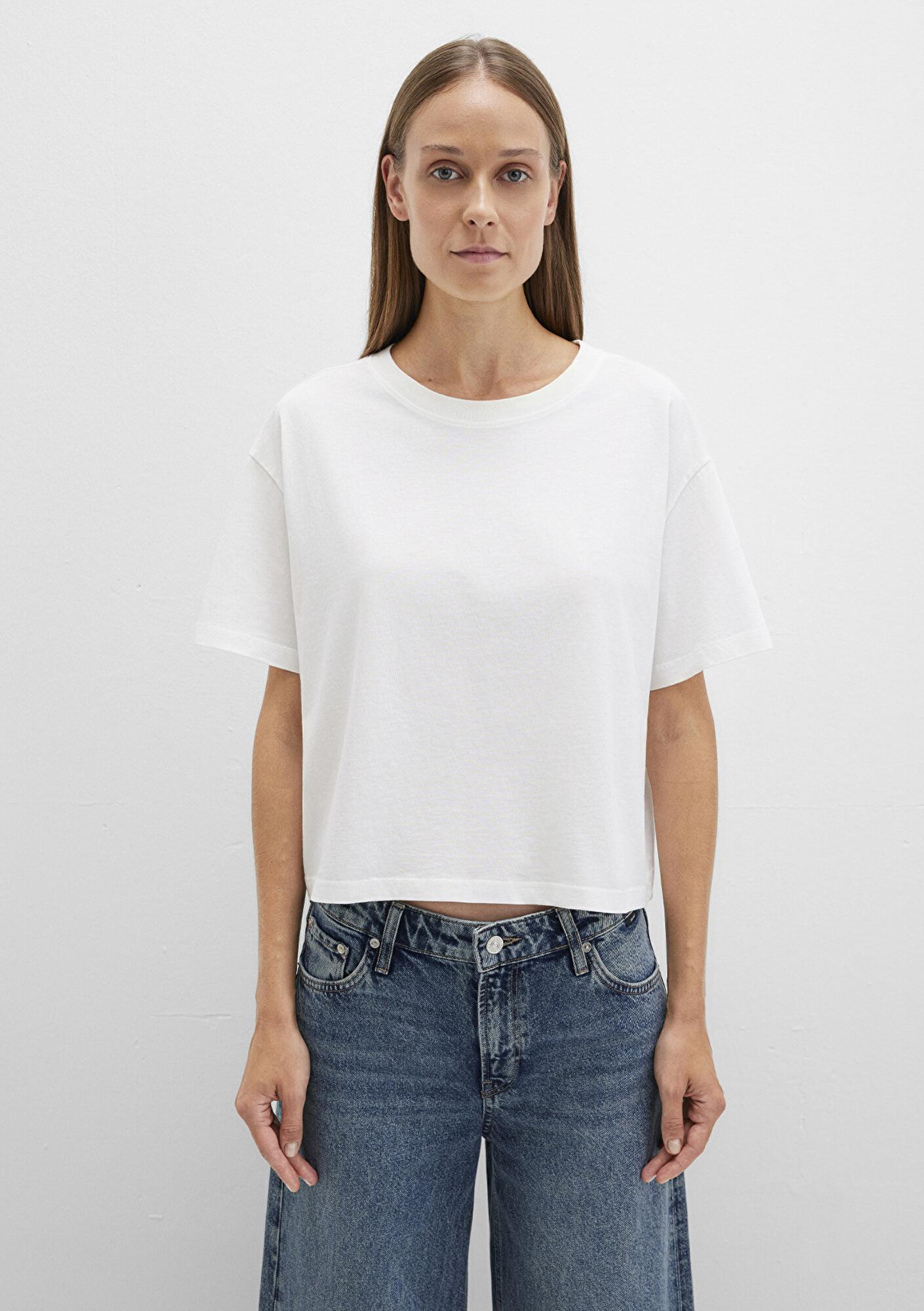 Mavi Bisiklet Yaka Beyaz Basic Tişört Boxy Fit 1611651-80194