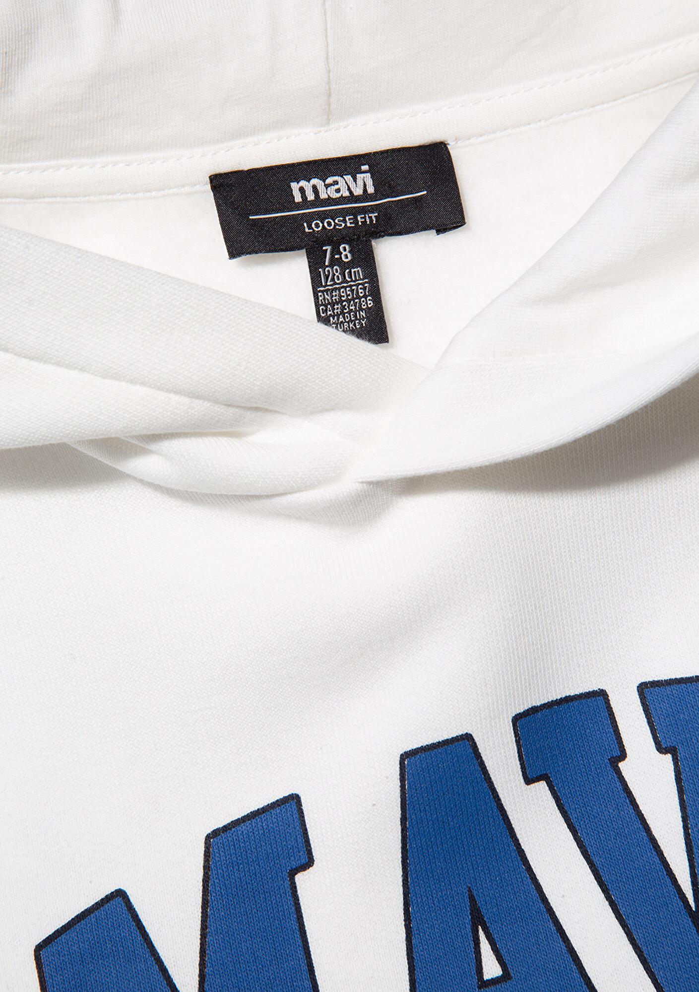 Mavi Mavi Logo Baskılı Beyaz Kapüşonlu Sweatshirt 6610110-70057