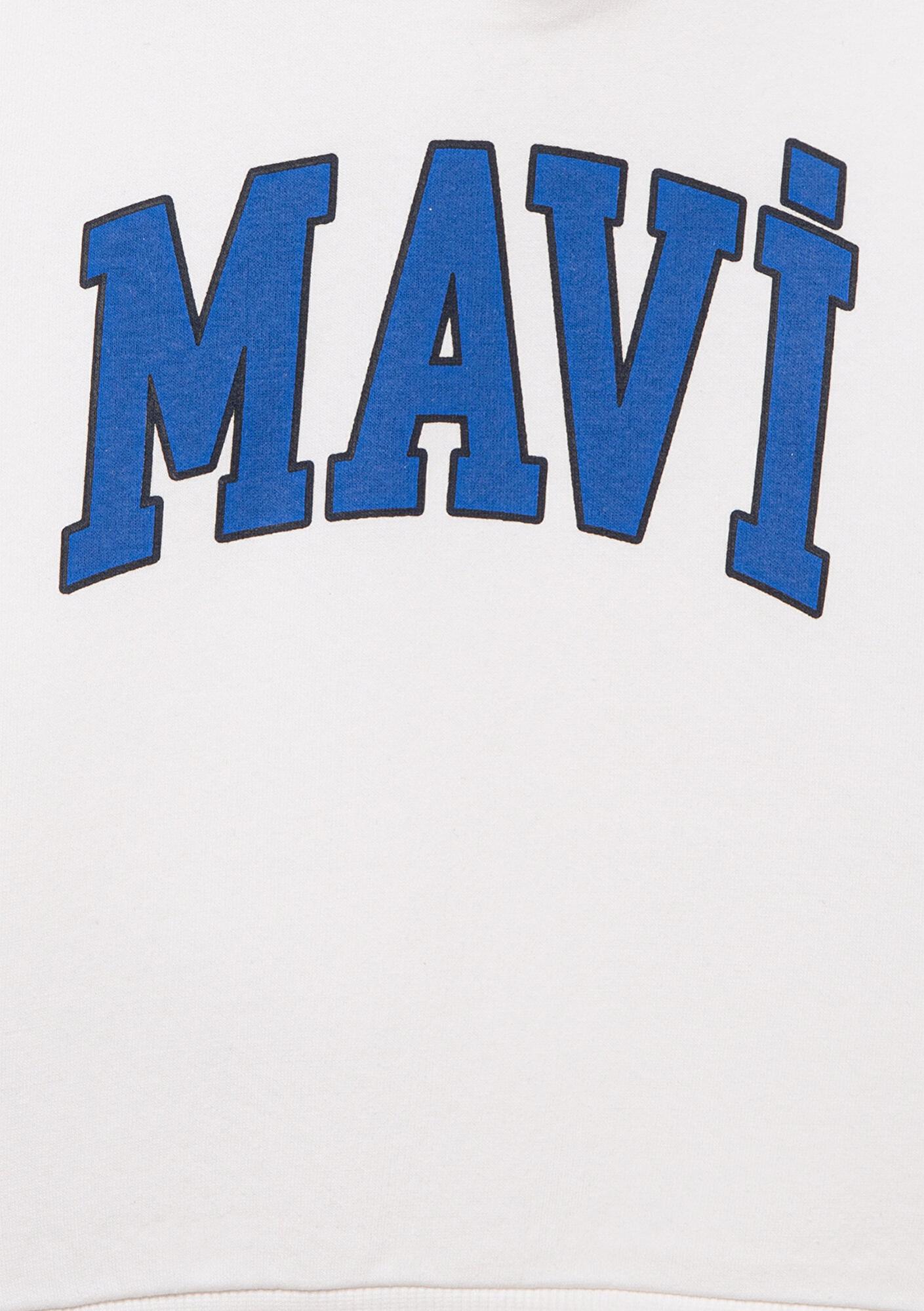 Mavi Mavi Logo Baskılı Beyaz Kapüşonlu Sweatshirt 6610110-70057