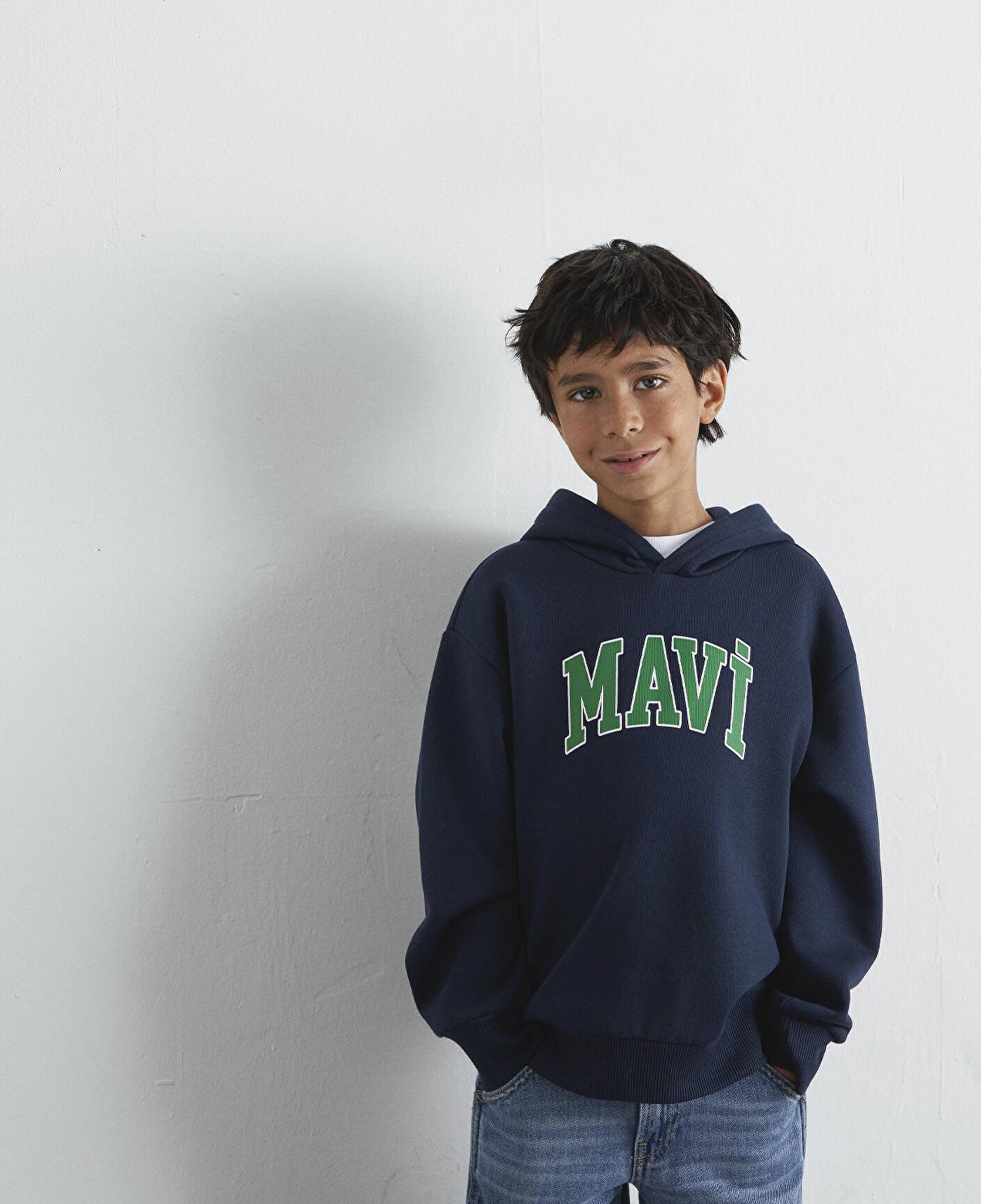 Mavi Mavi Logo Baskılı Lacivert Kapüşonlu Sweatshirt 6610110-70490