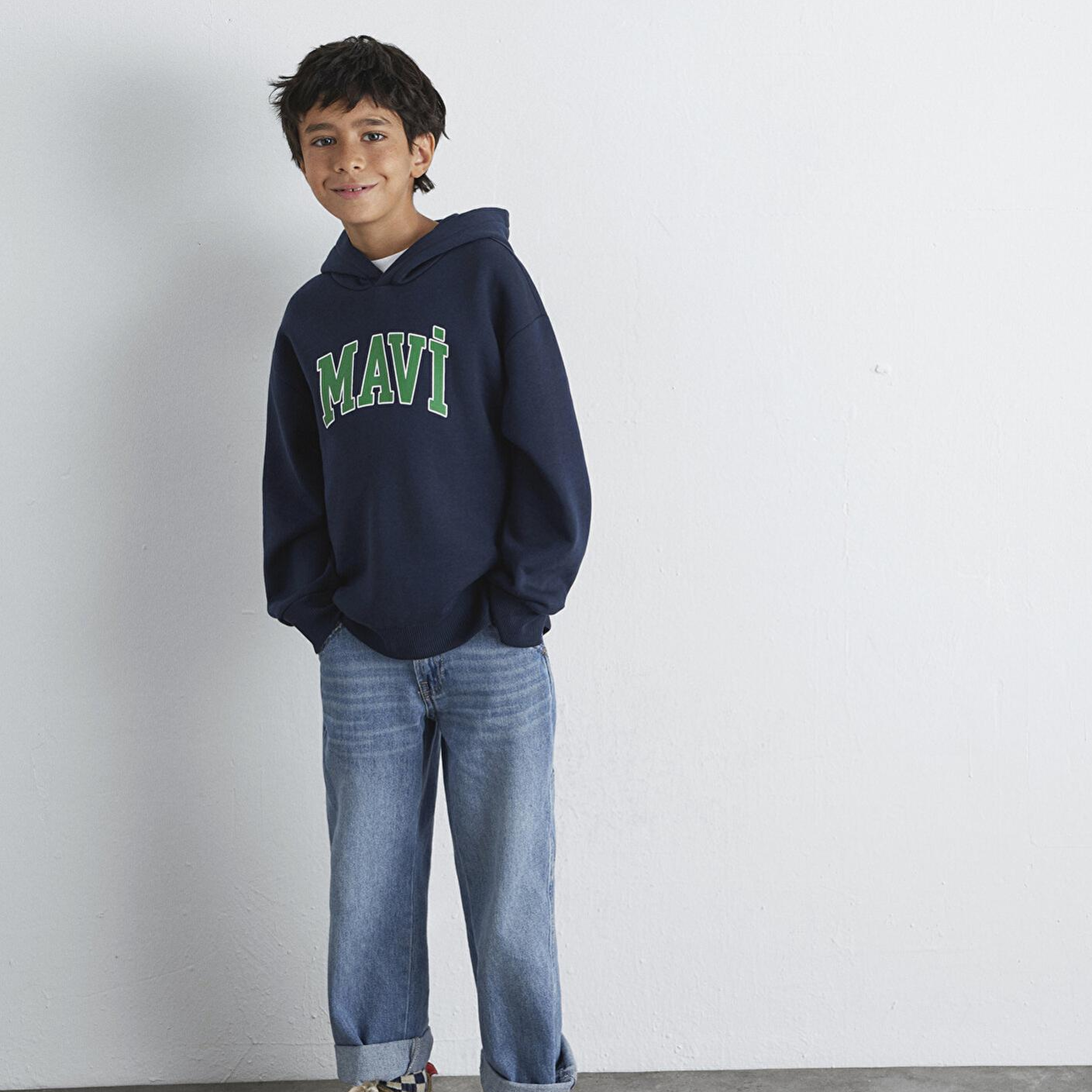 Mavi Mavi Logo Baskılı Lacivert Kapüşonlu Sweatshirt 6610110-70490