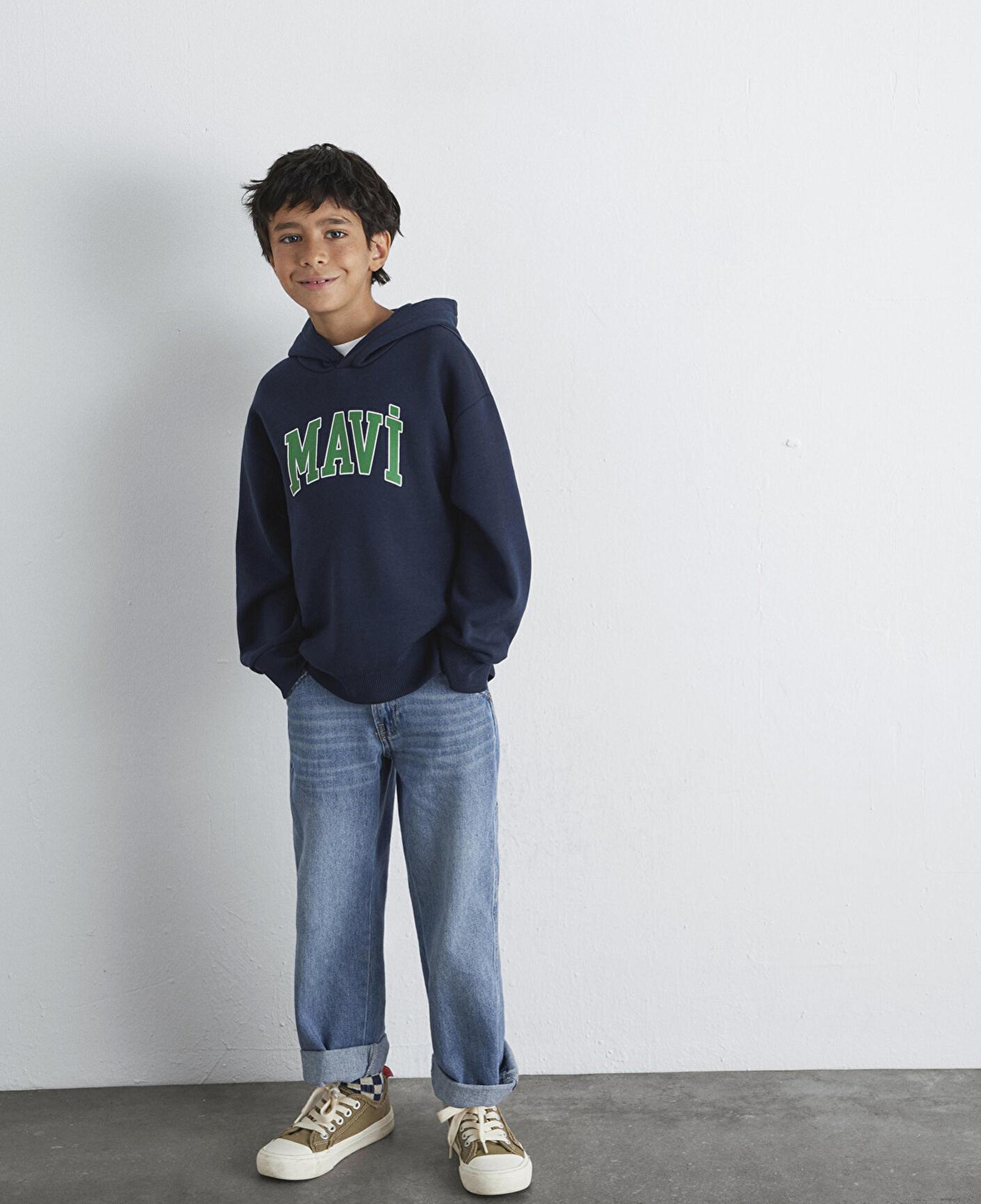 Mavi Mavi Logo Baskılı Lacivert Kapüşonlu Sweatshirt 6610110-70490