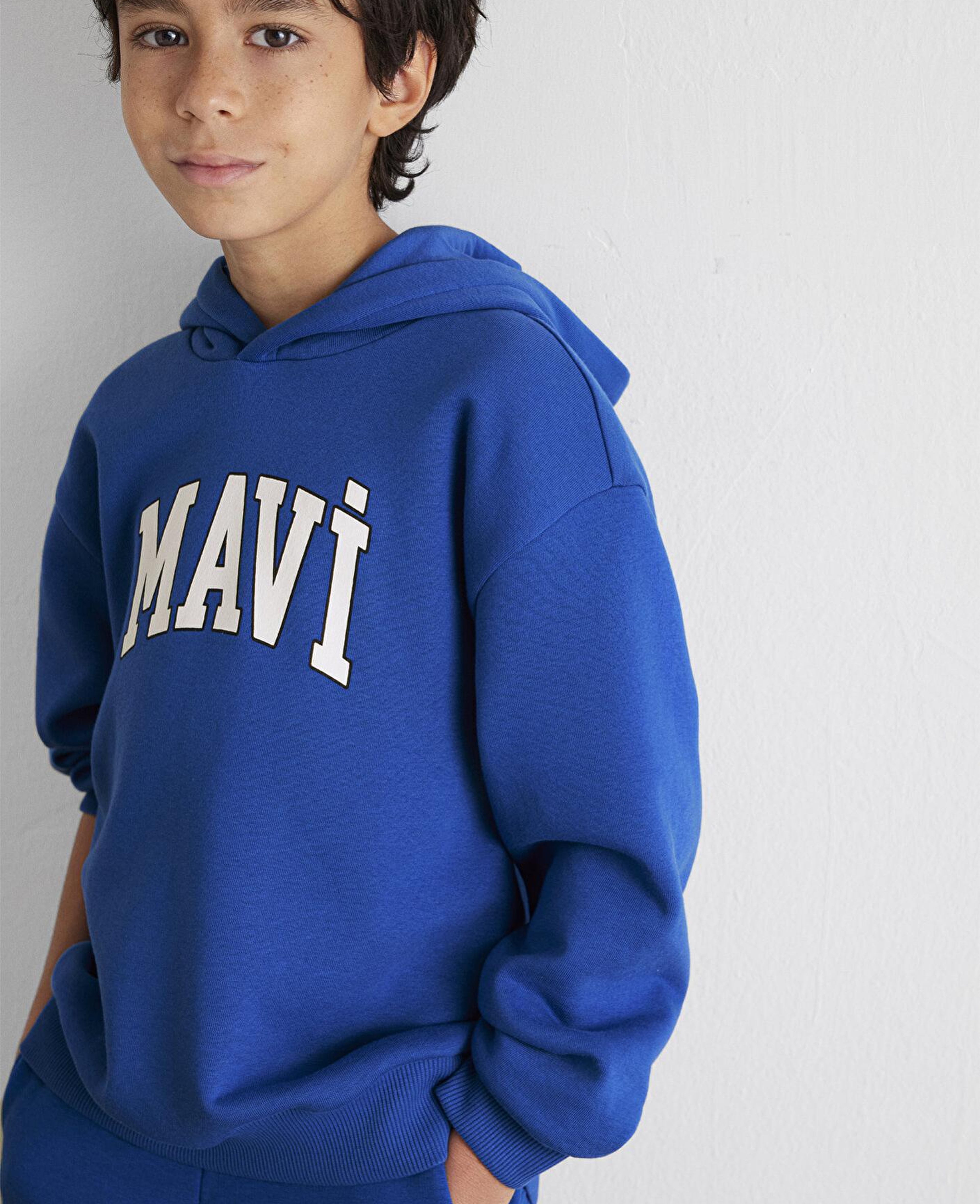 Mavi Mavi Logo Baskılı Mavi Kapüşonlu Sweatshirt 6610110-70896