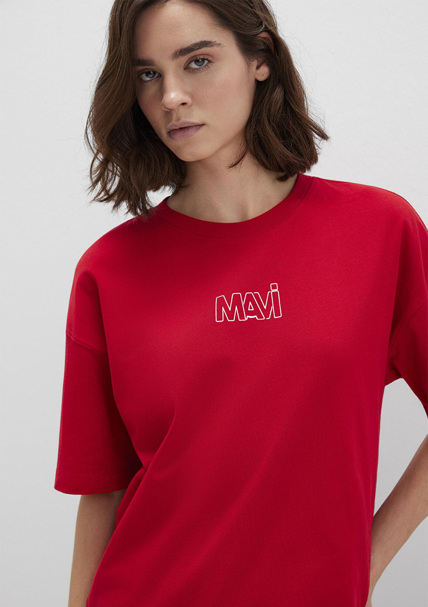 Mavi Mavi Logo Baskılı Kırmızı Tişört Oversize / Geniş Kesim 1611592-82054