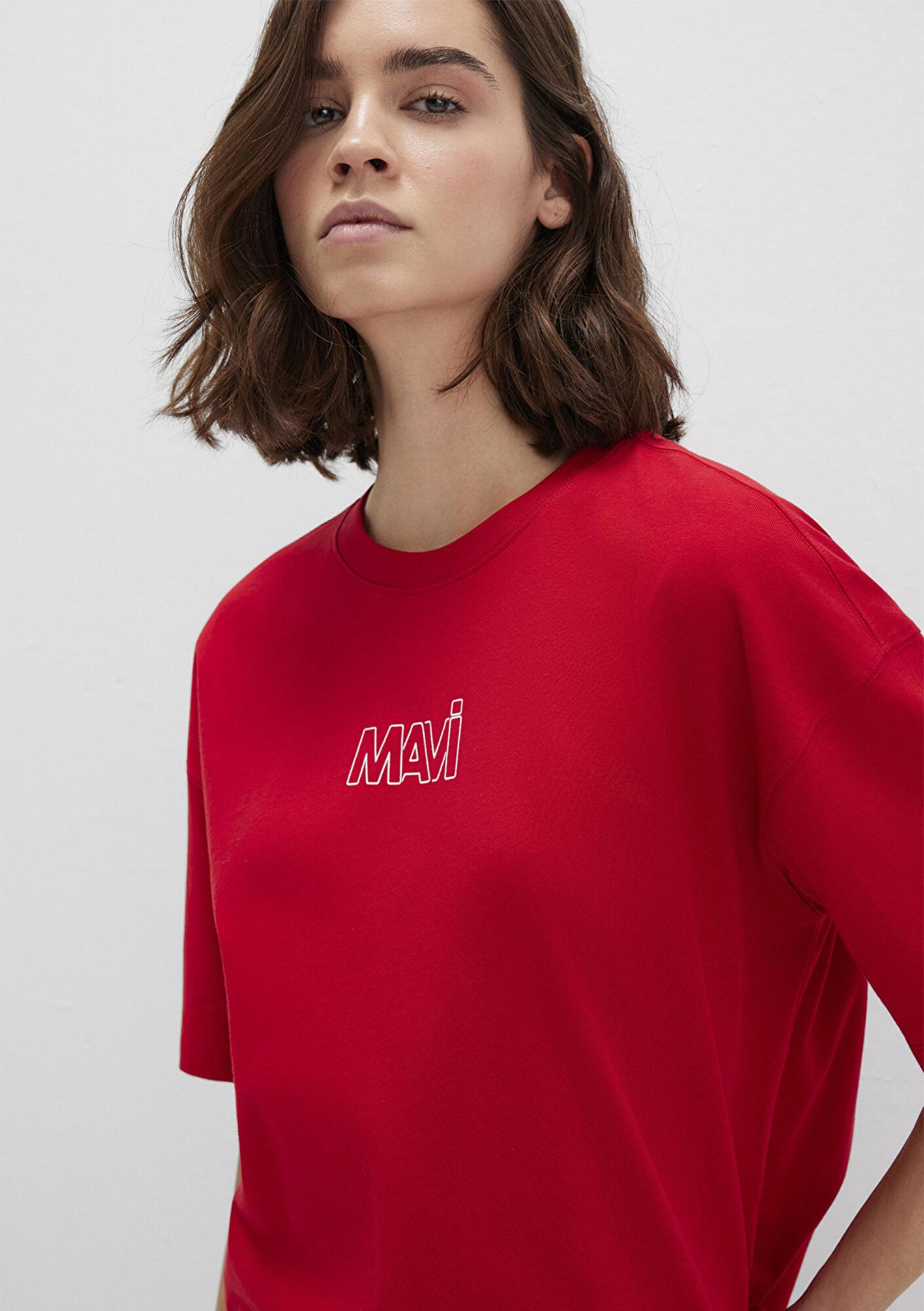 Mavi Mavi Logo Baskılı Kırmızı Tişört Oversize / Geniş Kesim 1611592-82054