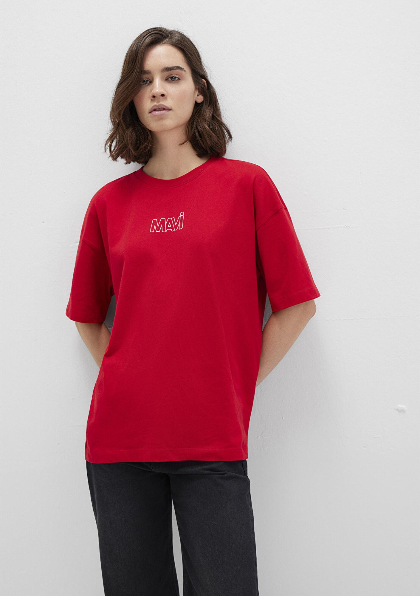 Mavi Mavi Logo Baskılı Kırmızı Tişört Oversize / Geniş Kesim 1611592-82054