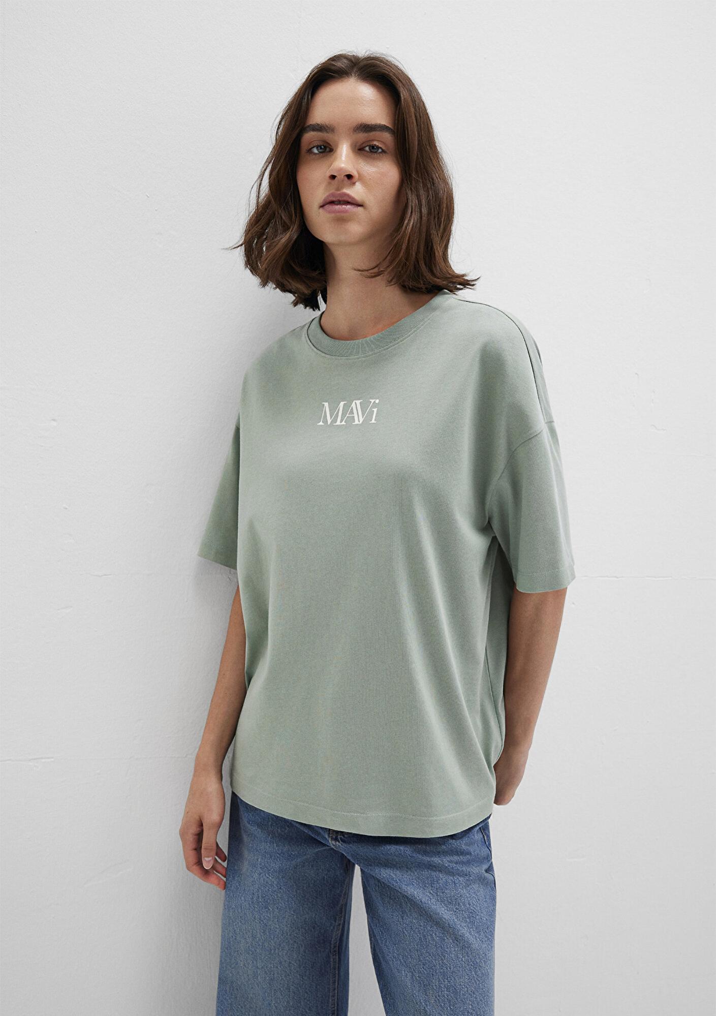 Mavi Mavi Logo Baskılı Yeşil Tişört Oversize / Geniş Kesim 1611593-71787