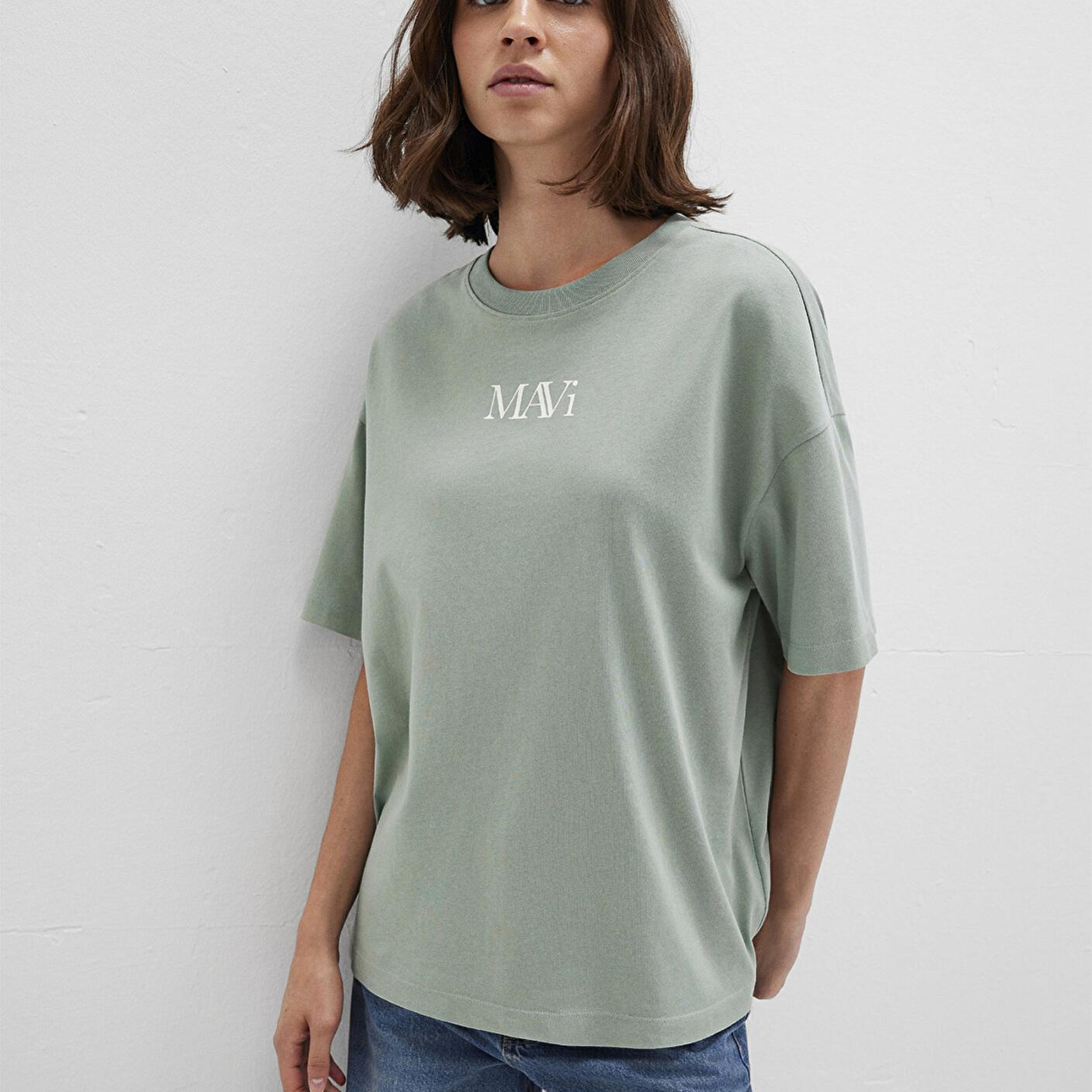 Mavi Mavi Logo Baskılı Yeşil Tişört Oversize / Geniş Kesim 1611593-71787