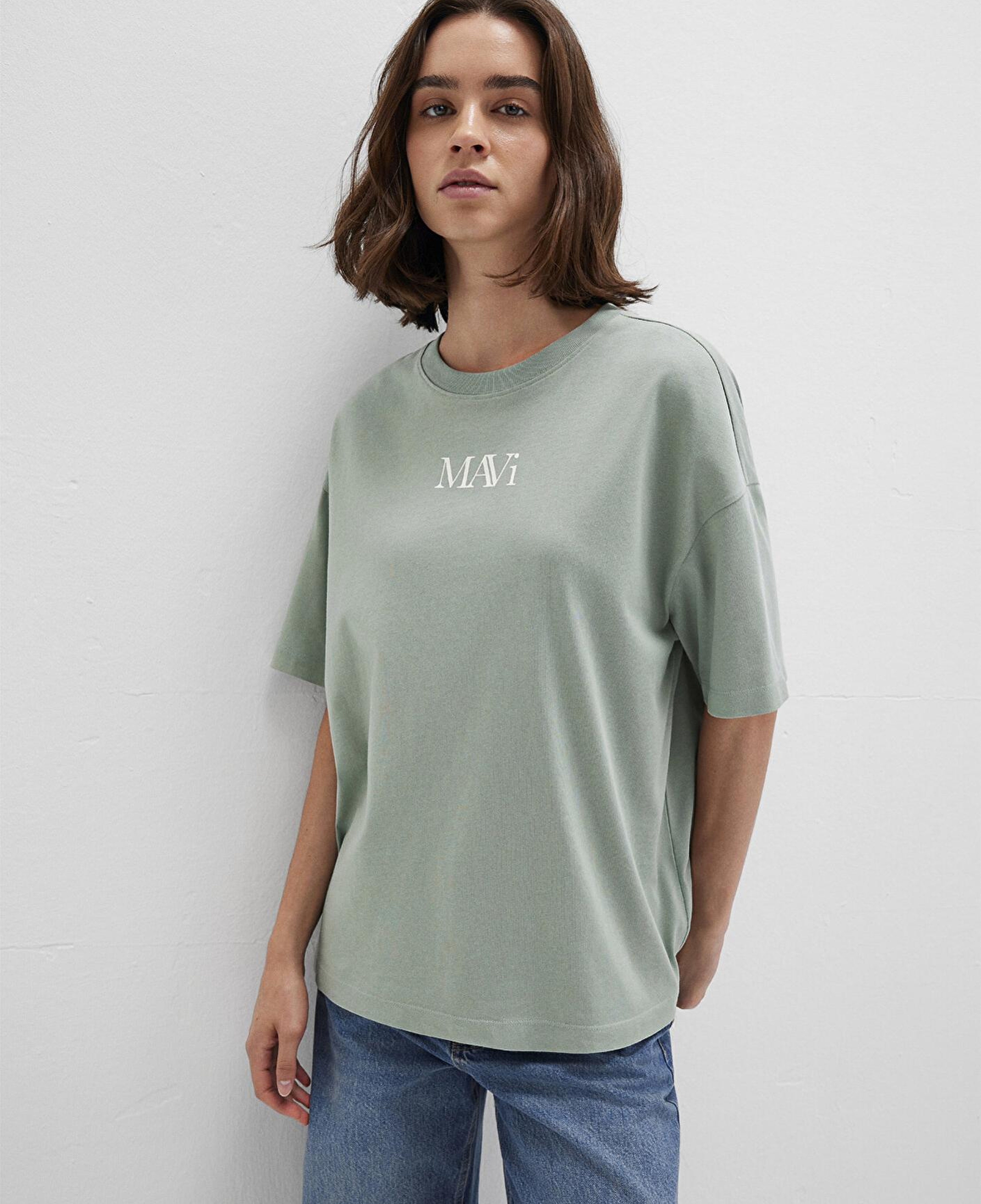 Mavi Mavi Logo Baskılı Yeşil Tişört Oversize / Geniş Kesim 1611593-71787