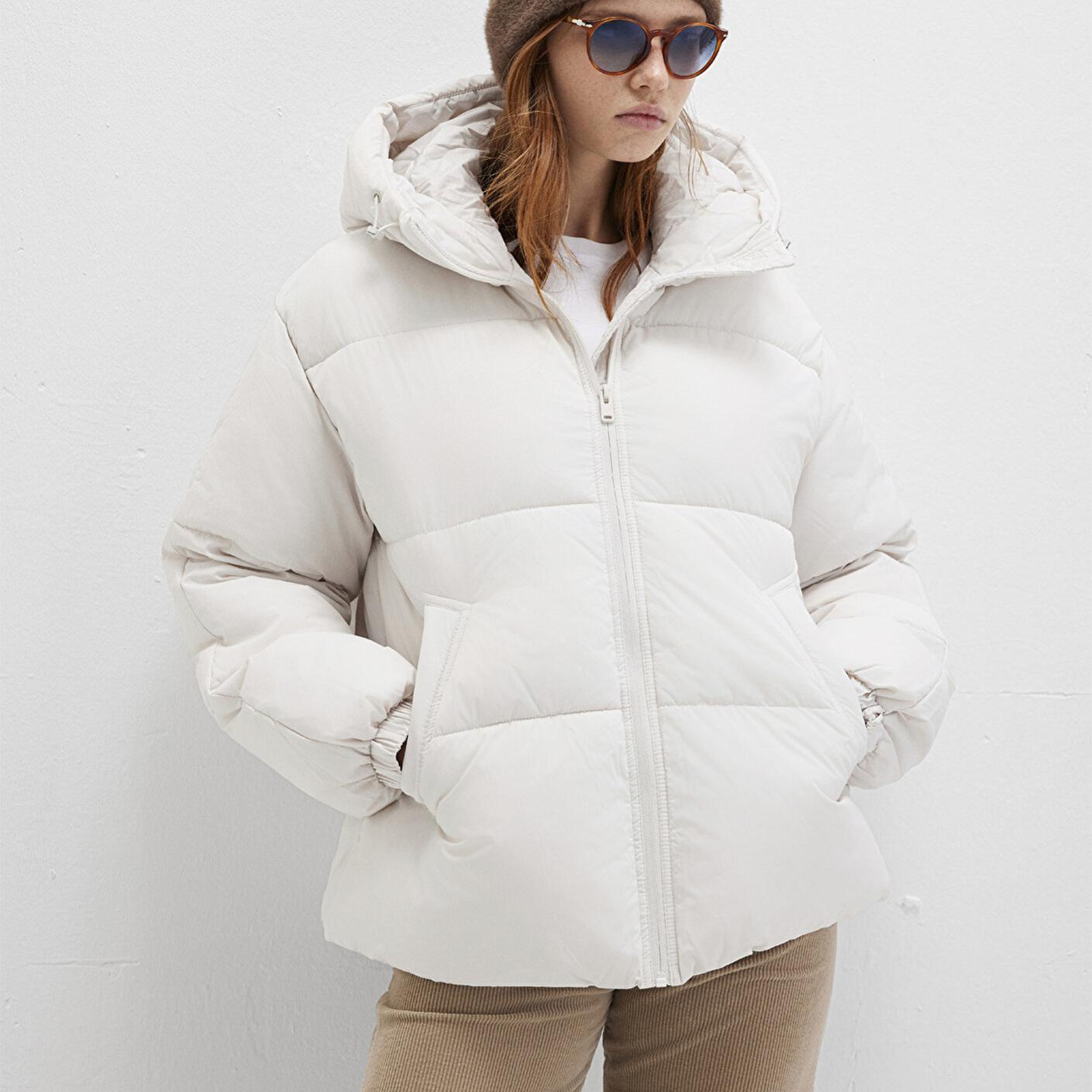 Mavi Su İtici Kapüşonlu Beyaz Şişme Mont 1110199-83746