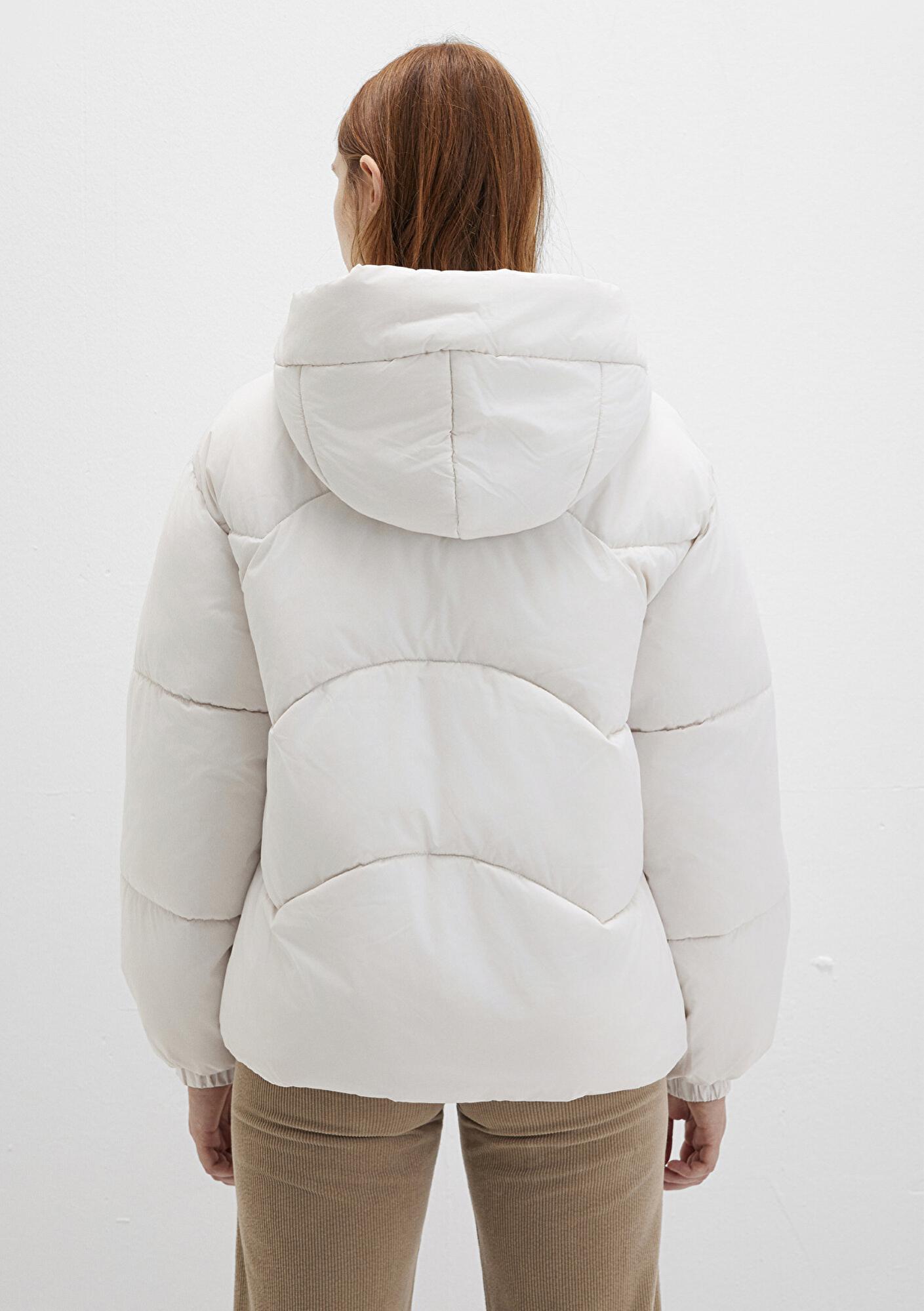 Mavi Su İtici Kapüşonlu Beyaz Şişme Mont 1110199-83746