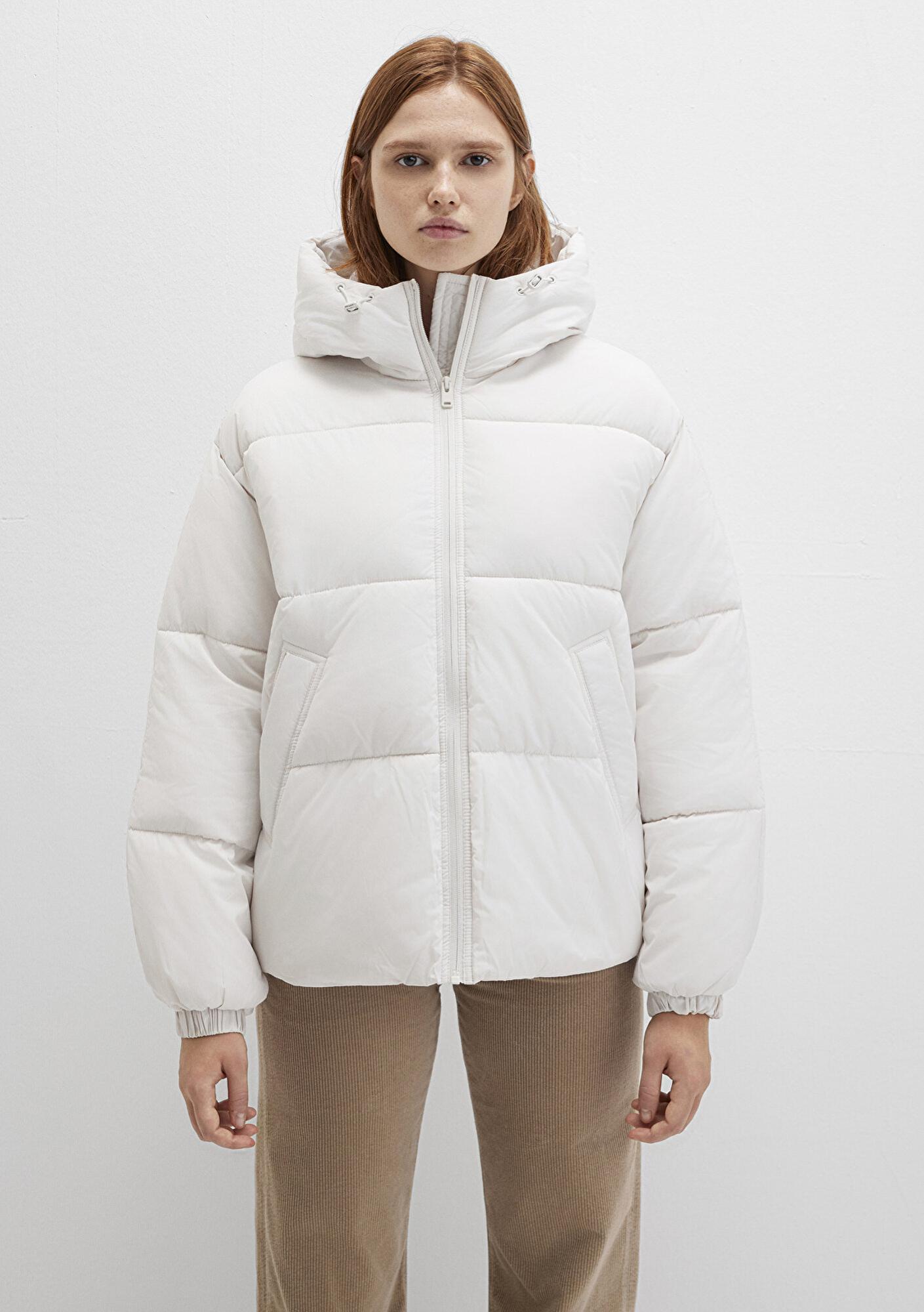 Mavi Su İtici Kapüşonlu Beyaz Şişme Mont 1110199-83746