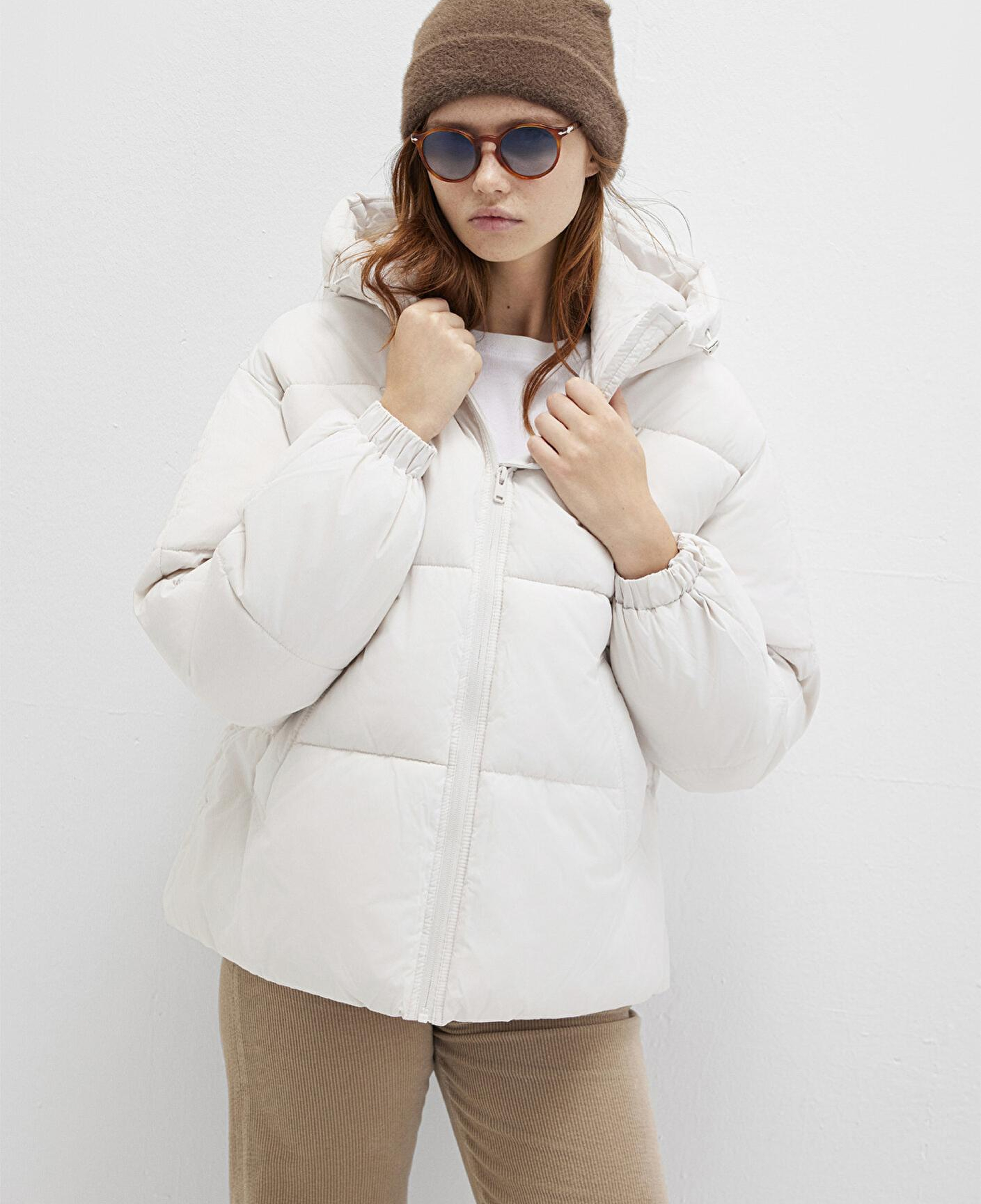 Mavi Su İtici Kapüşonlu Beyaz Şişme Mont 1110199-83746