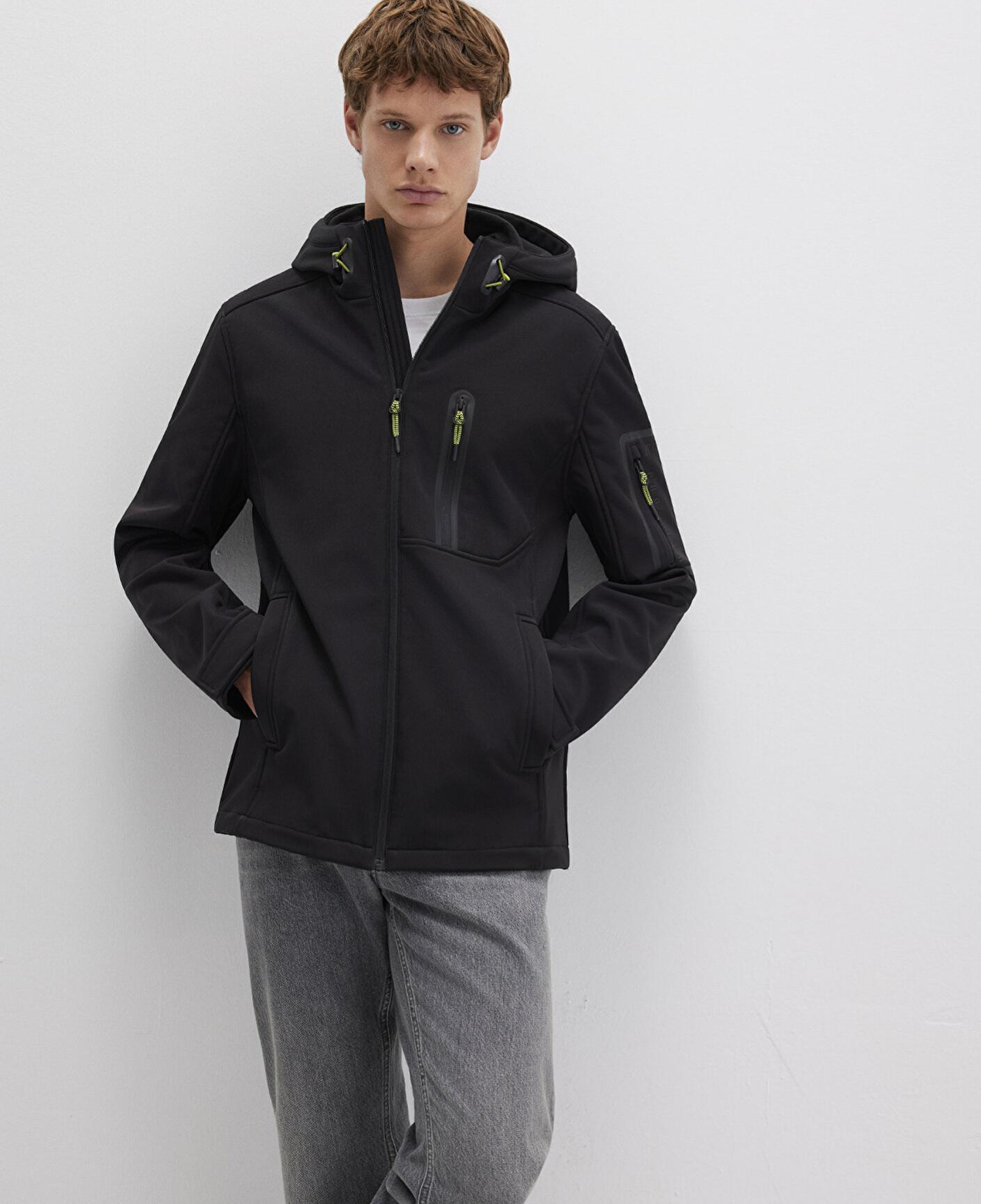 Mavi Su İtici Kapüşonlu Siyah Scuba Ceket Slim Fit / Dar Kesim 0110264-900