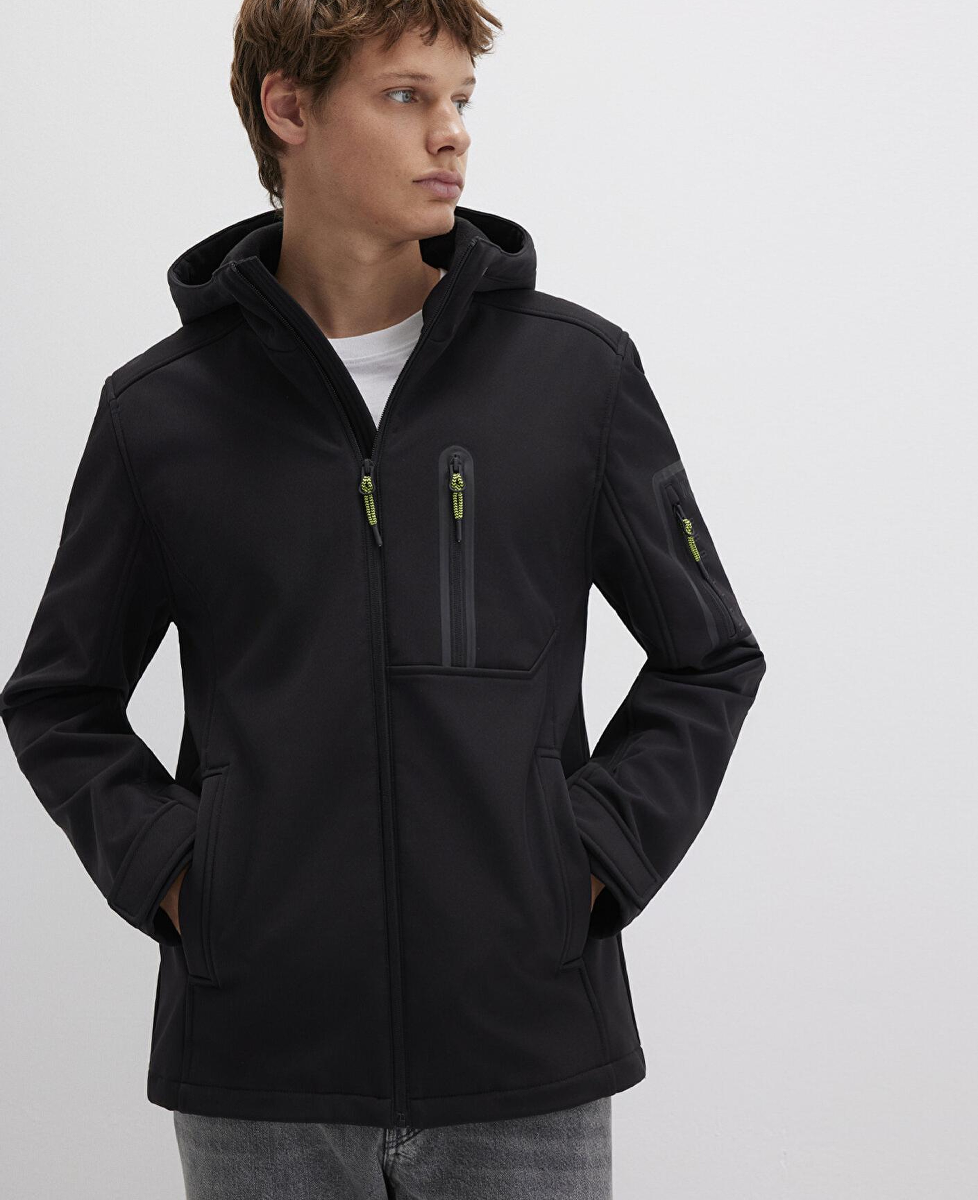 Mavi Su İtici Kapüşonlu Siyah Scuba Ceket Slim Fit / Dar Kesim 0110264-900