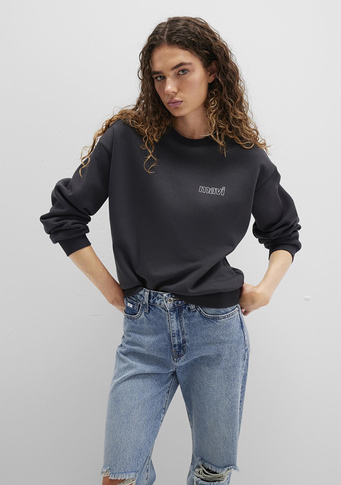 Mavi Mavi Logo Baskılı Antrasit Sweatshirt 1611656-82185