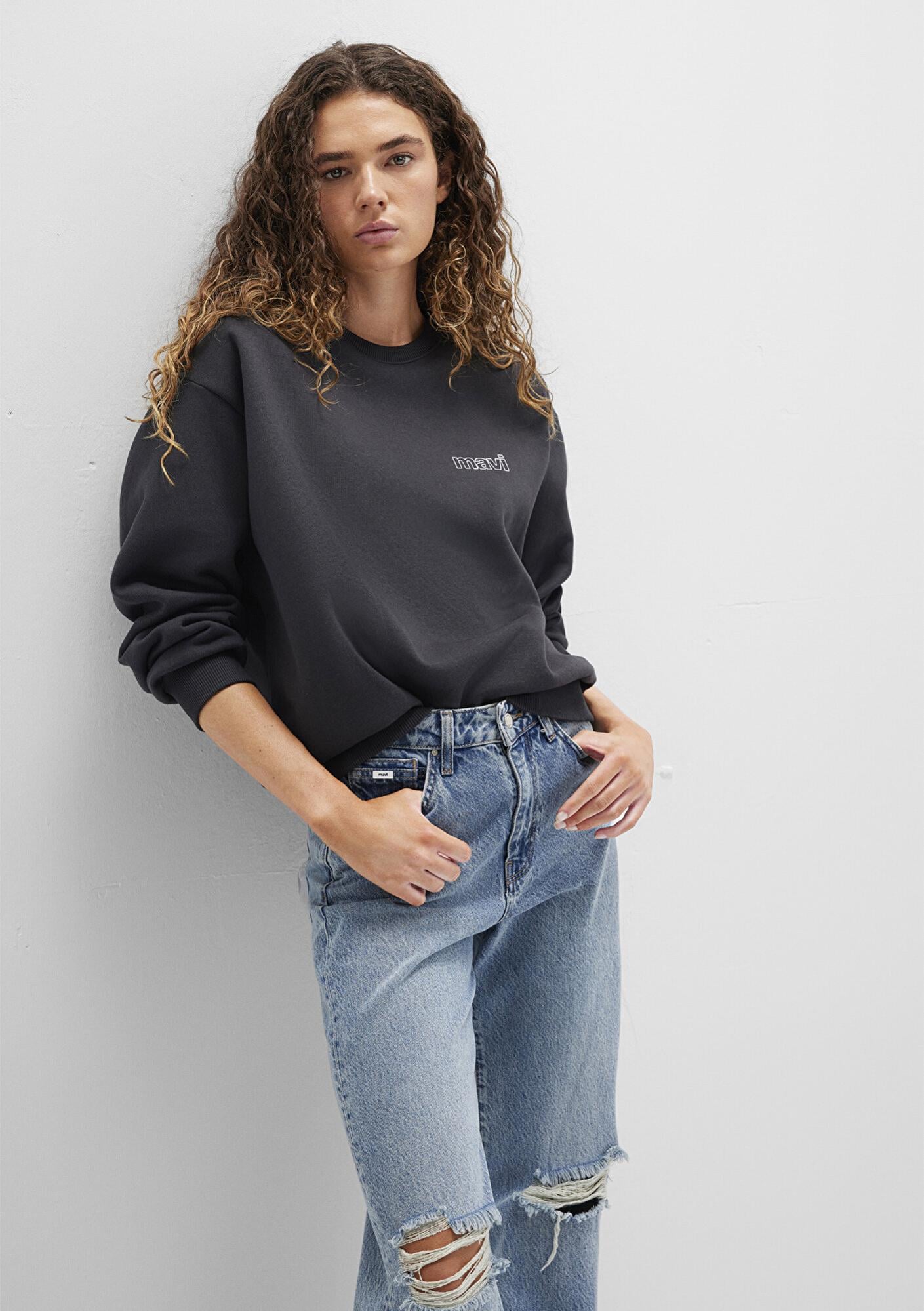 Mavi Mavi Logo Baskılı Antrasit Sweatshirt 1611656-82185