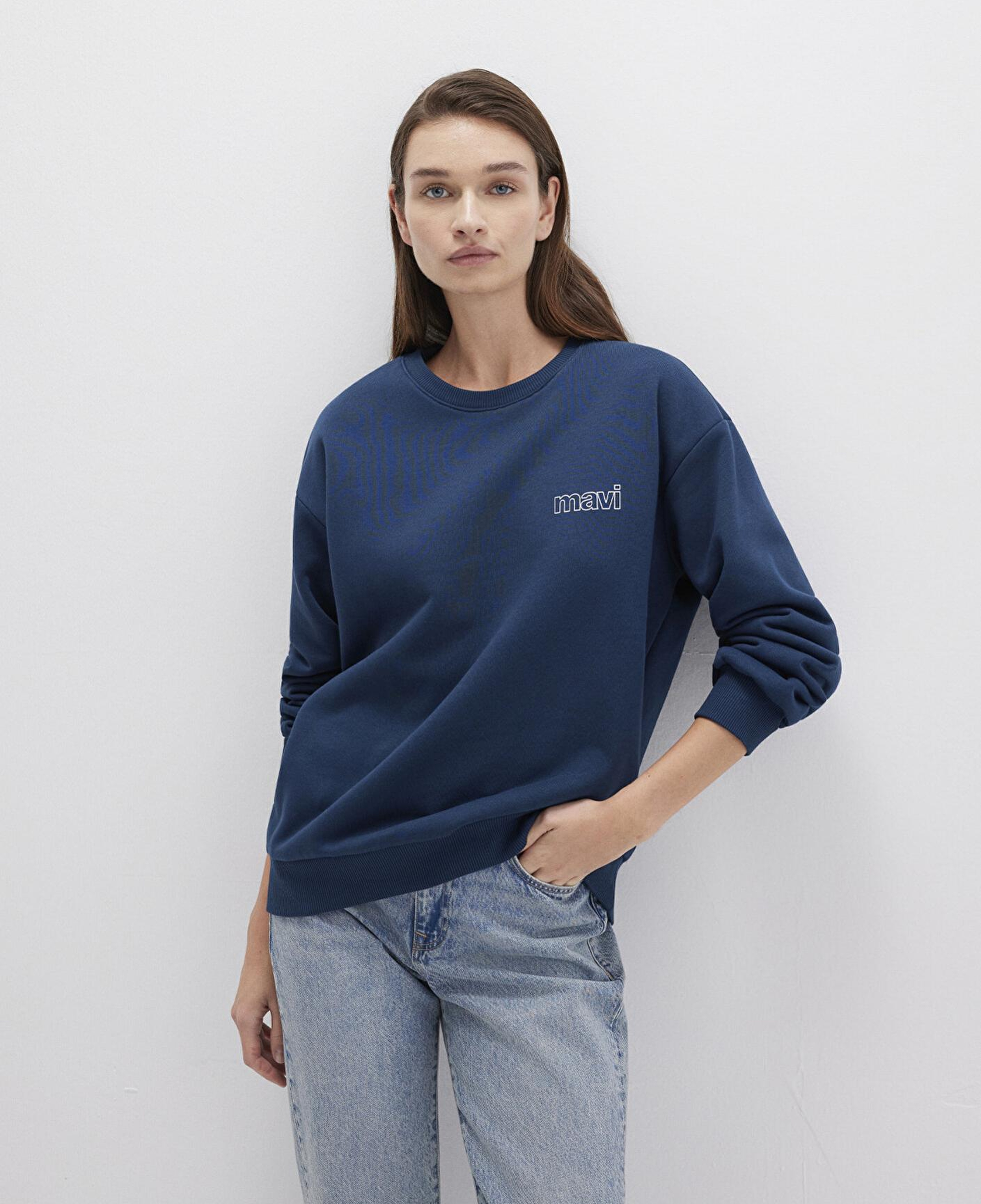 Mavi Mavi Logo Baskılı Lacivert Sweatshirt 1611656-82454
