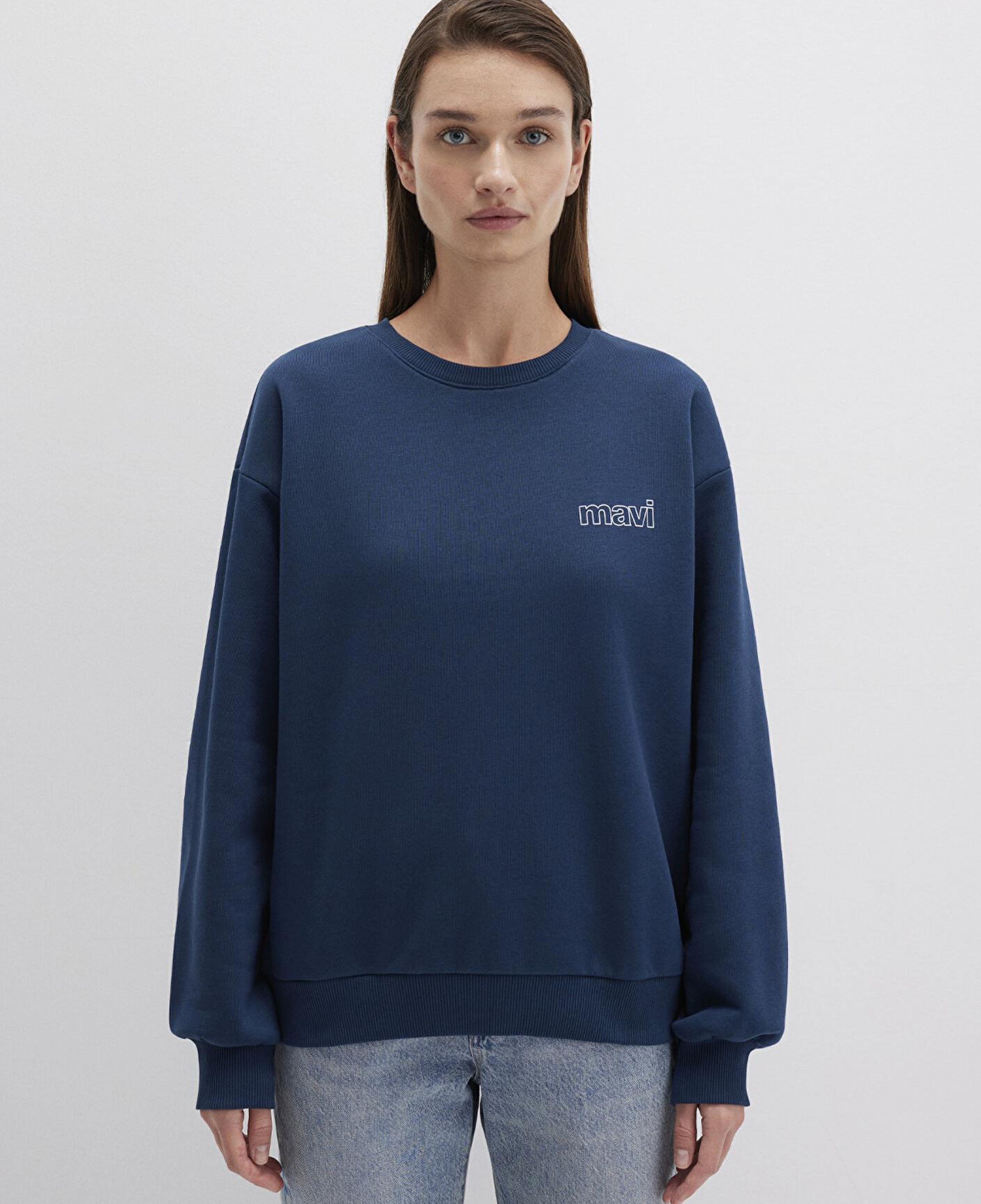 Mavi Mavi Logo Baskılı Lacivert Sweatshirt 1611656-82454