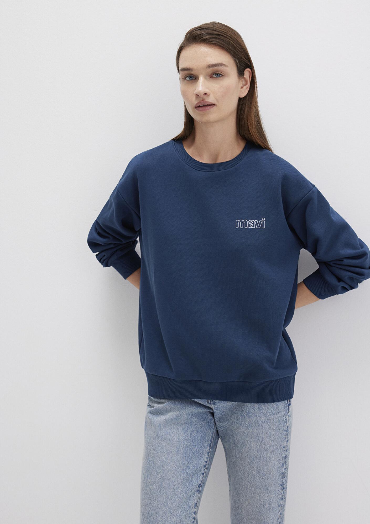 Mavi Mavi Logo Baskılı Lacivert Sweatshirt 1611656-82454