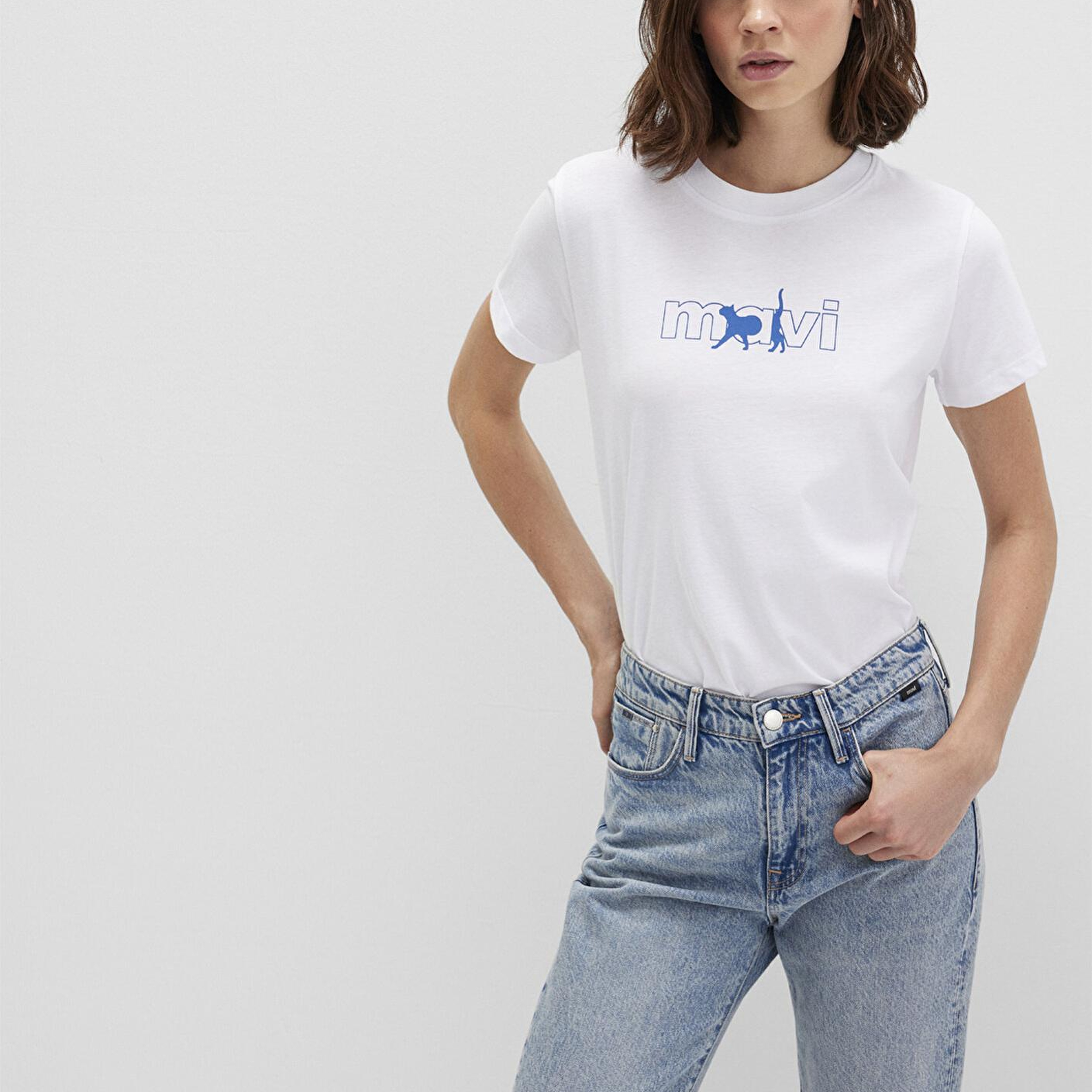 Mavi Mavi Kedi Logo Baskılı Beyaz Tişört Regular Fit / Normal Kesim 1611478-620