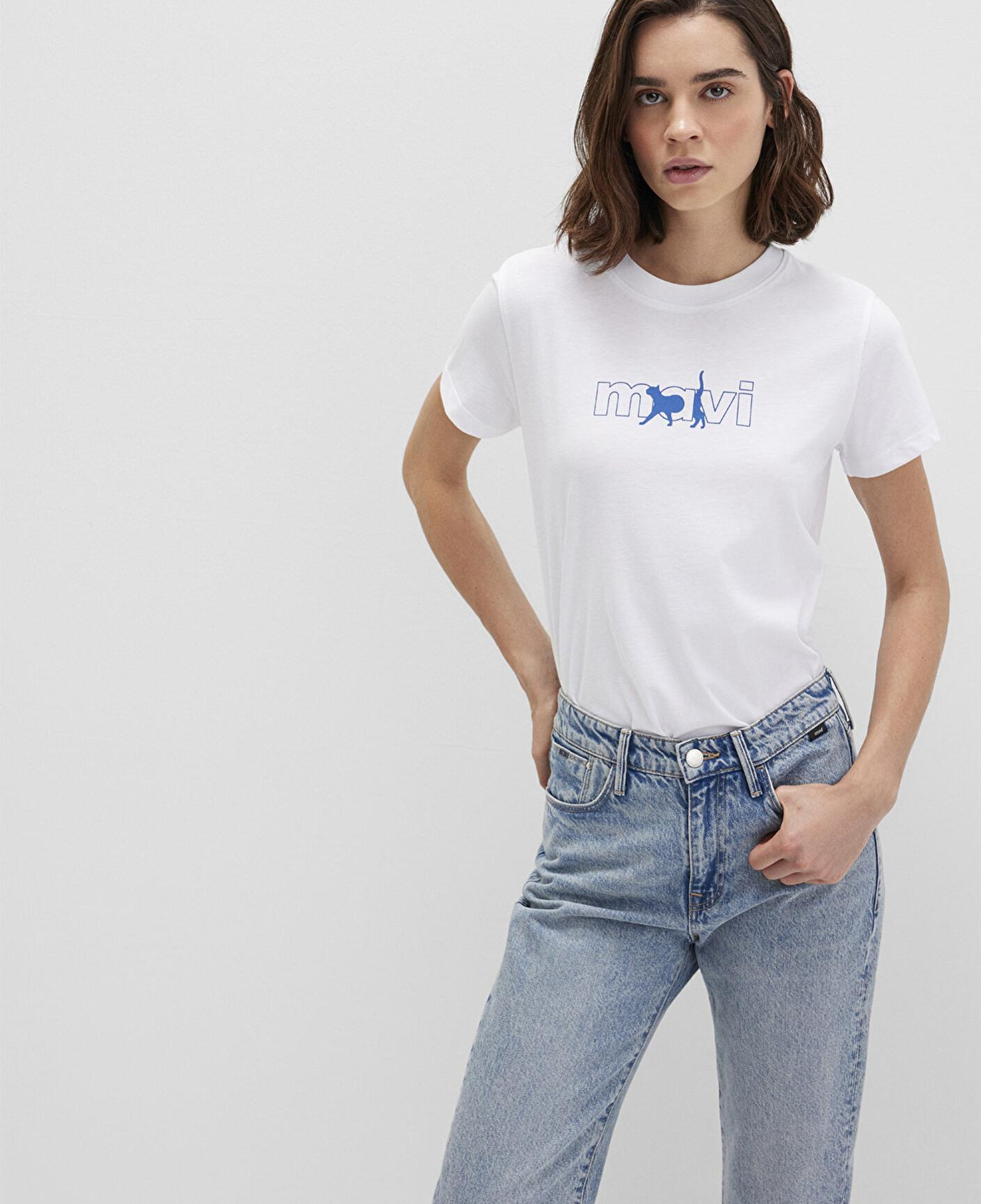 Mavi Mavi Kedi Logo Baskılı Beyaz Tişört Regular Fit / Normal Kesim 1611478-620