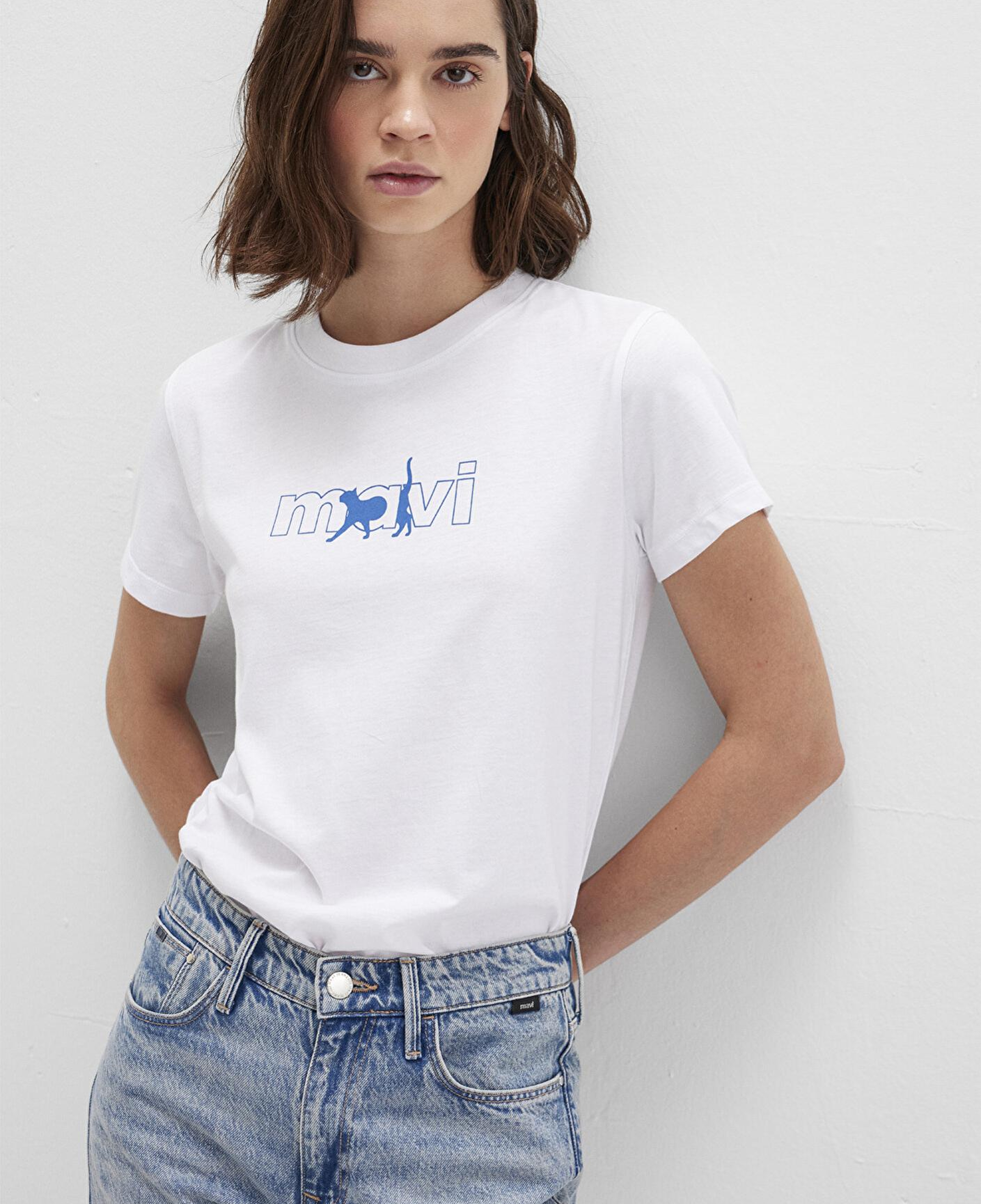 Mavi Mavi Kedi Logo Baskılı Beyaz Tişört Regular Fit / Normal Kesim 1611478-620