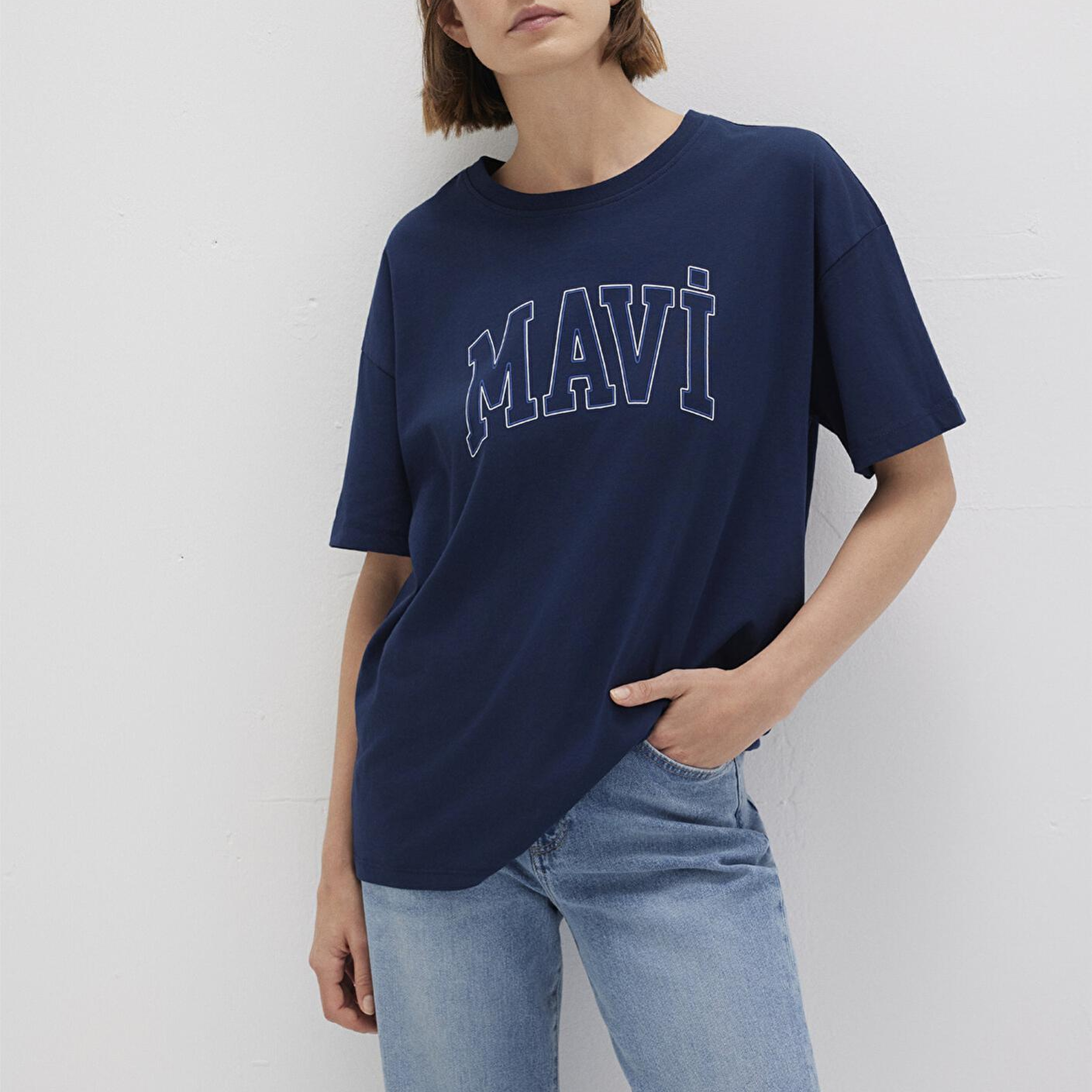 Mavi Mavi Logo Baskılı Lacivert Tişört Regular Fit / Normal Kesim 1611193-70488