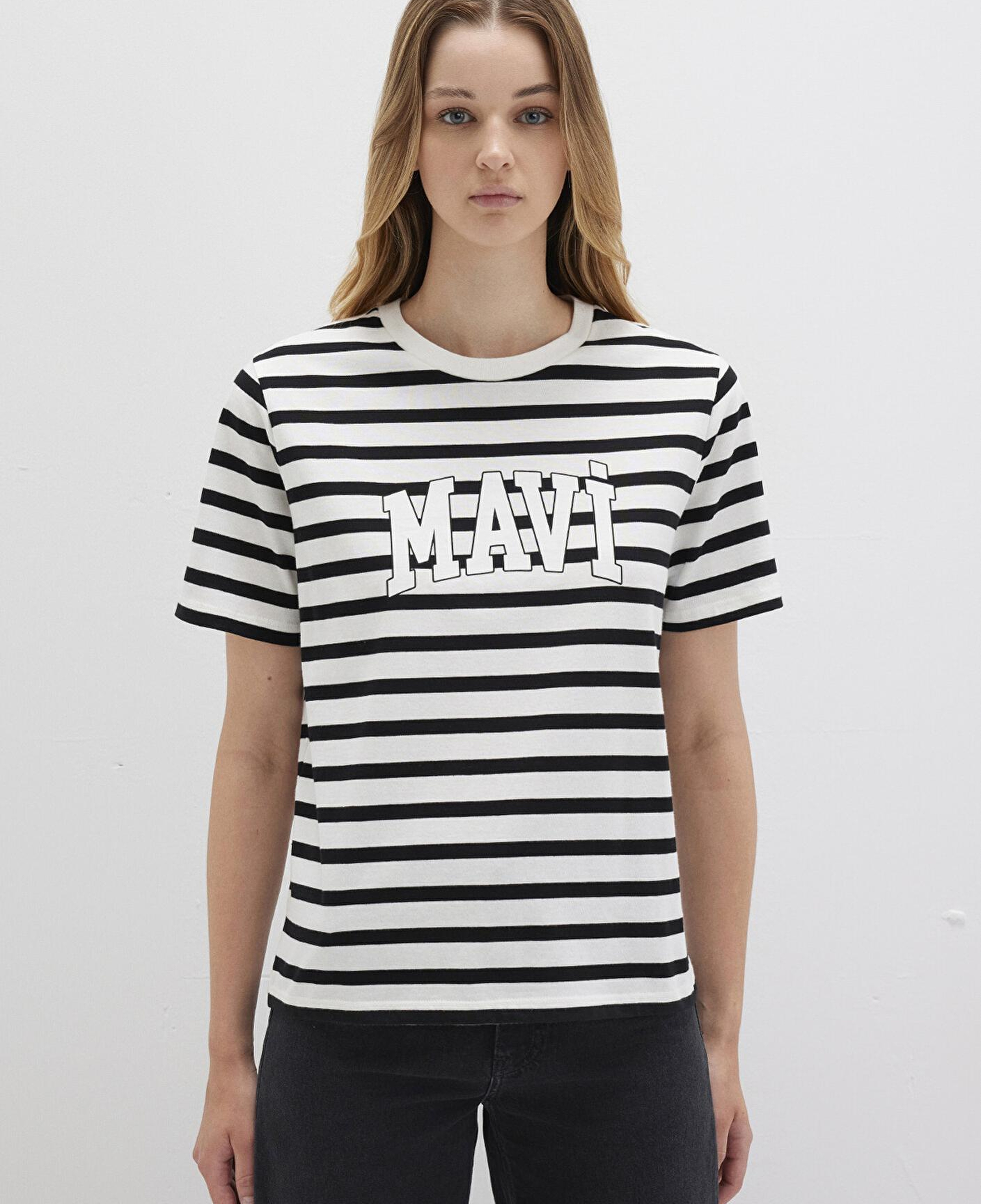 Mavi Mavi Logo Baskılı Siyah Çizgili Tişört Regular Fit / Normal Kesim 1611360-84041