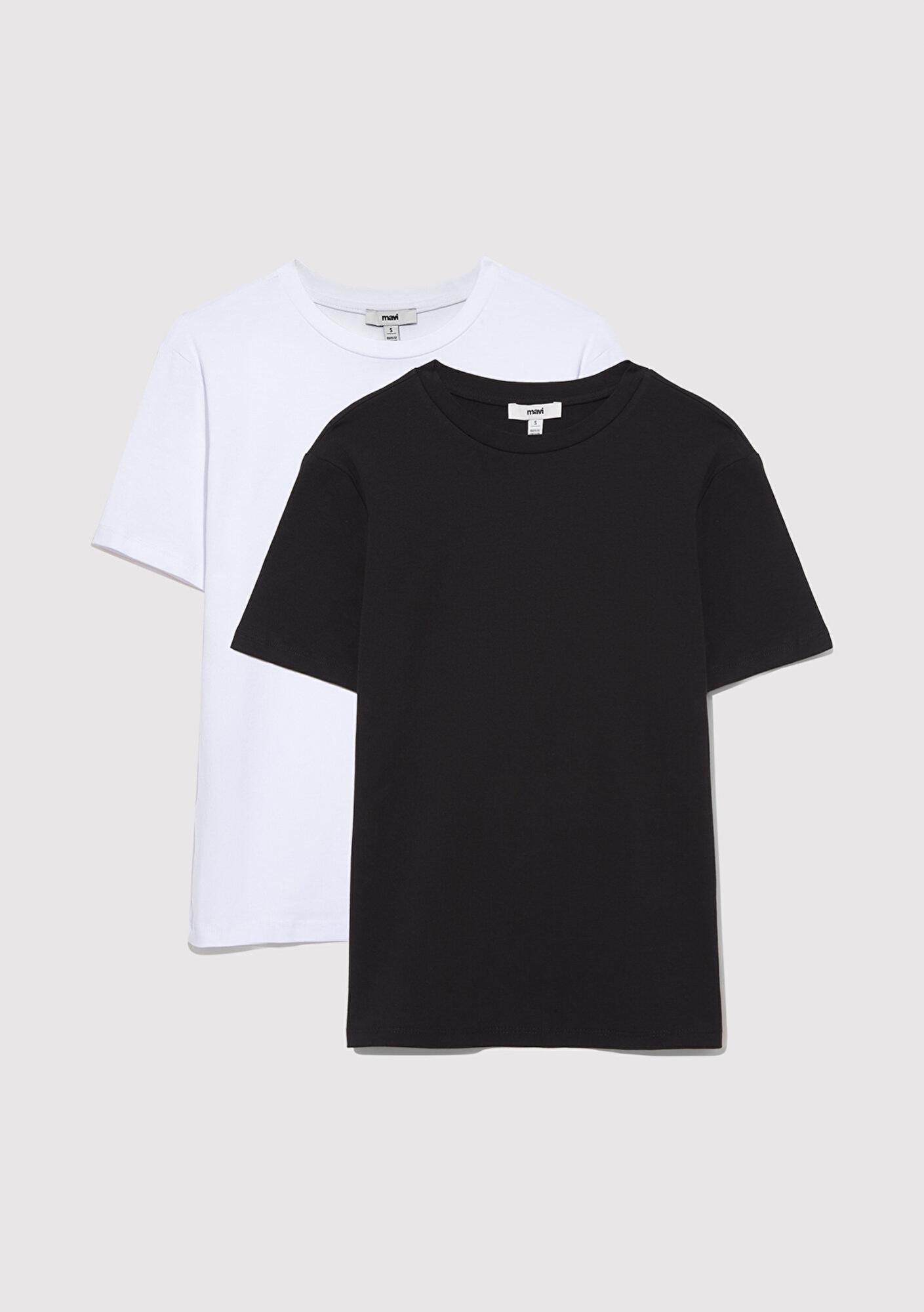 Mavi 2li Siyah Beyaz Kadın Basic Tişört Fitted / Vücuda Oturan Kesim 1611372-900