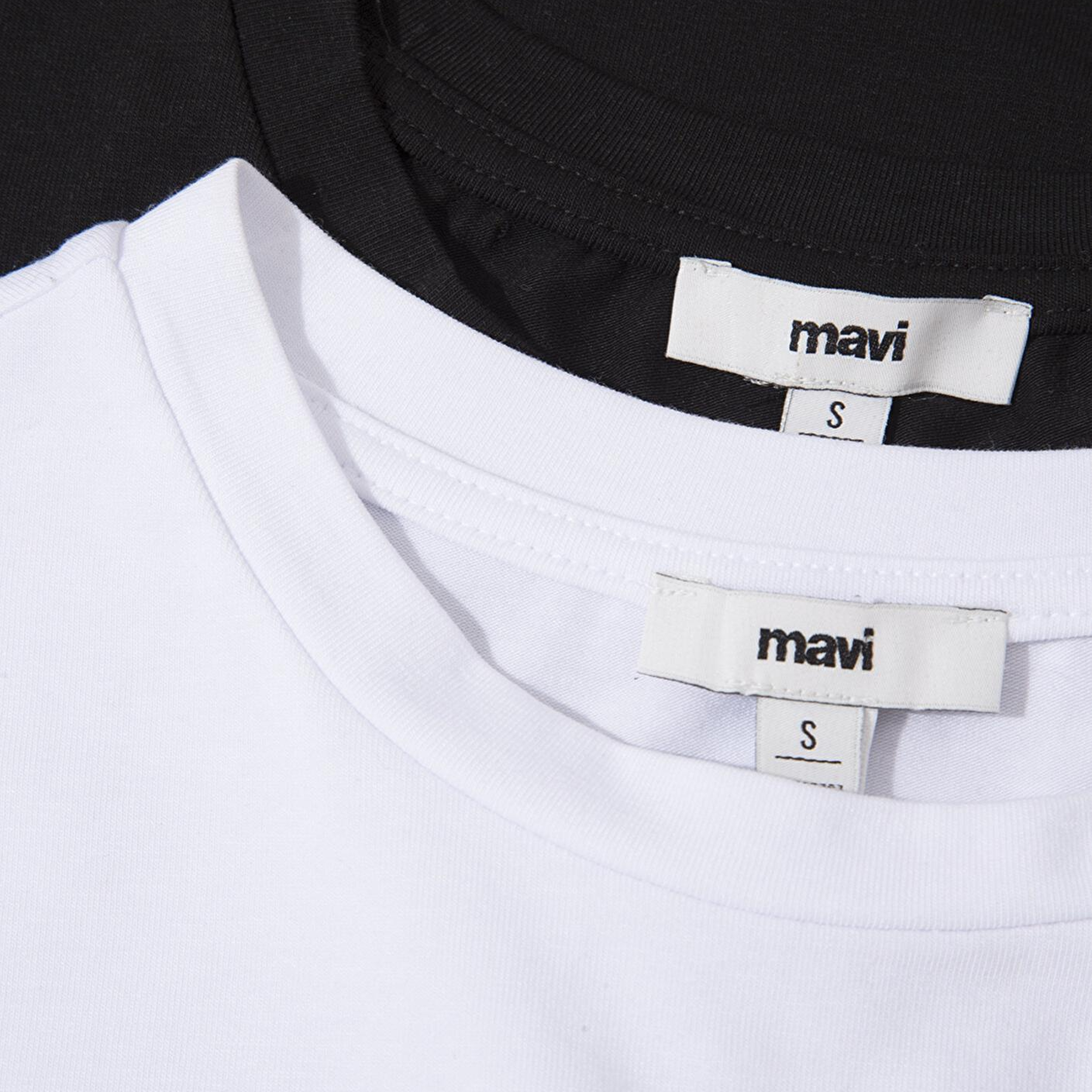 Mavi 2li Siyah Beyaz Kadın Basic Tişört Fitted / Vücuda Oturan Kesim 1611372-900