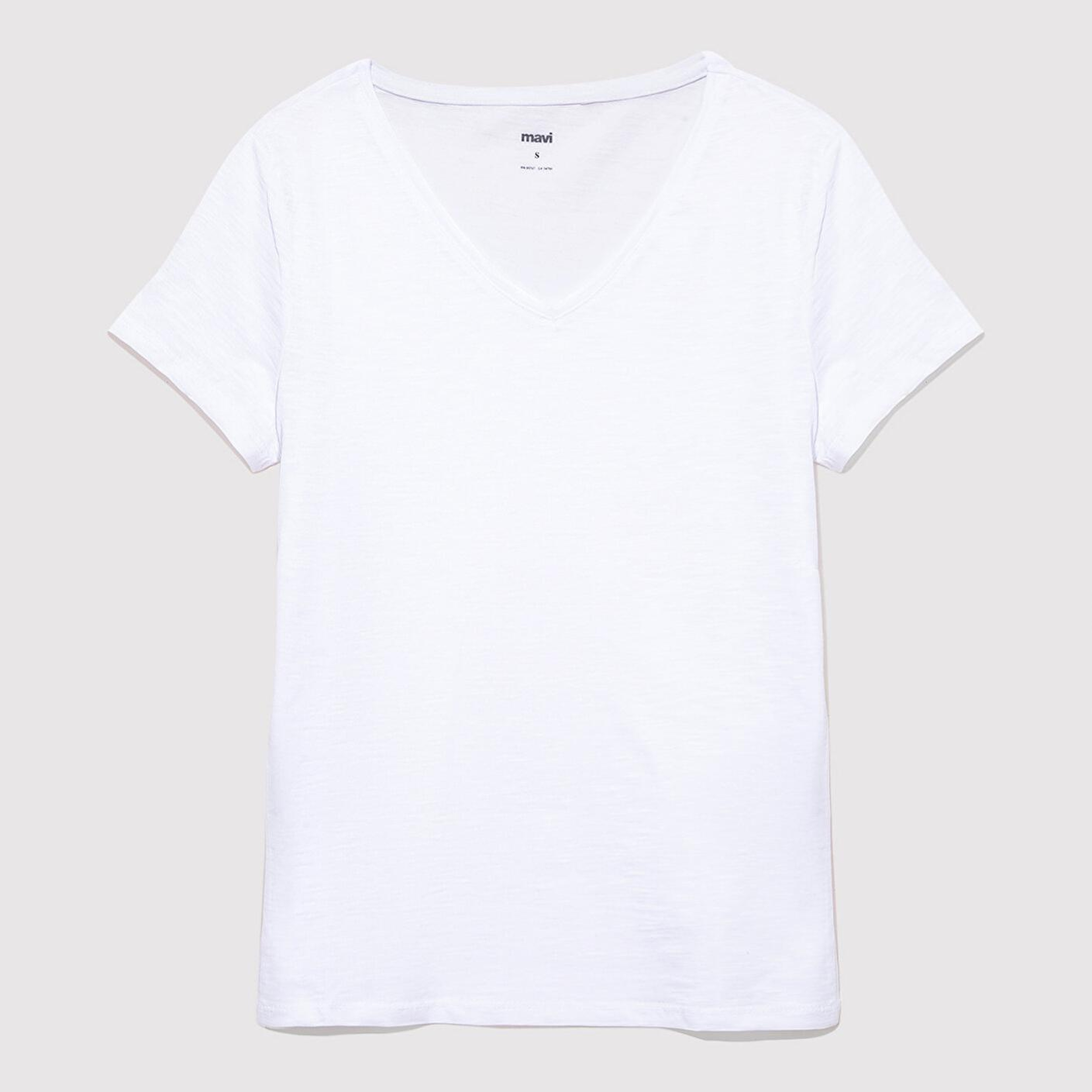 Mavi 2li Siyah Beyaz Kadın V Yaka Basic Tişört Slim Fit / Dar Kesim 1611371-900