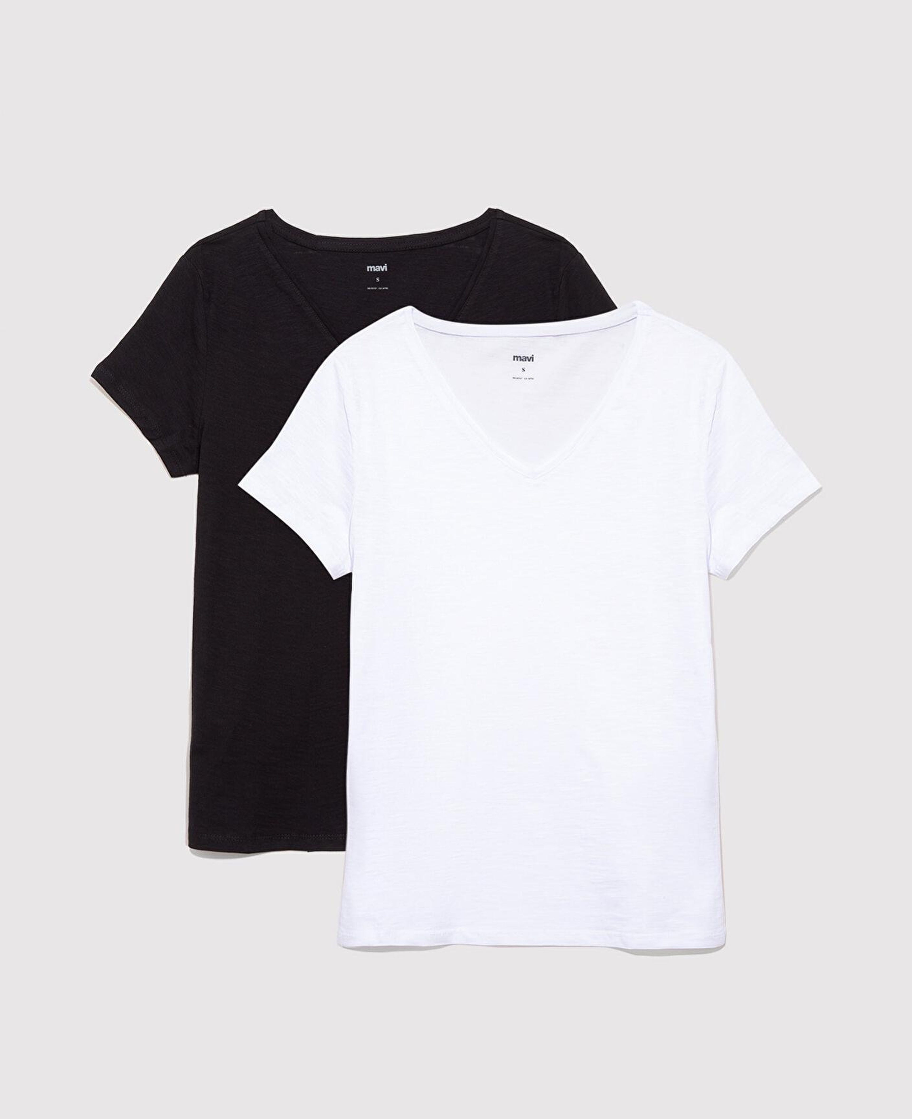 Mavi 2li Siyah Beyaz Kadın V Yaka Basic Tişört Slim Fit / Dar Kesim 1611371-900