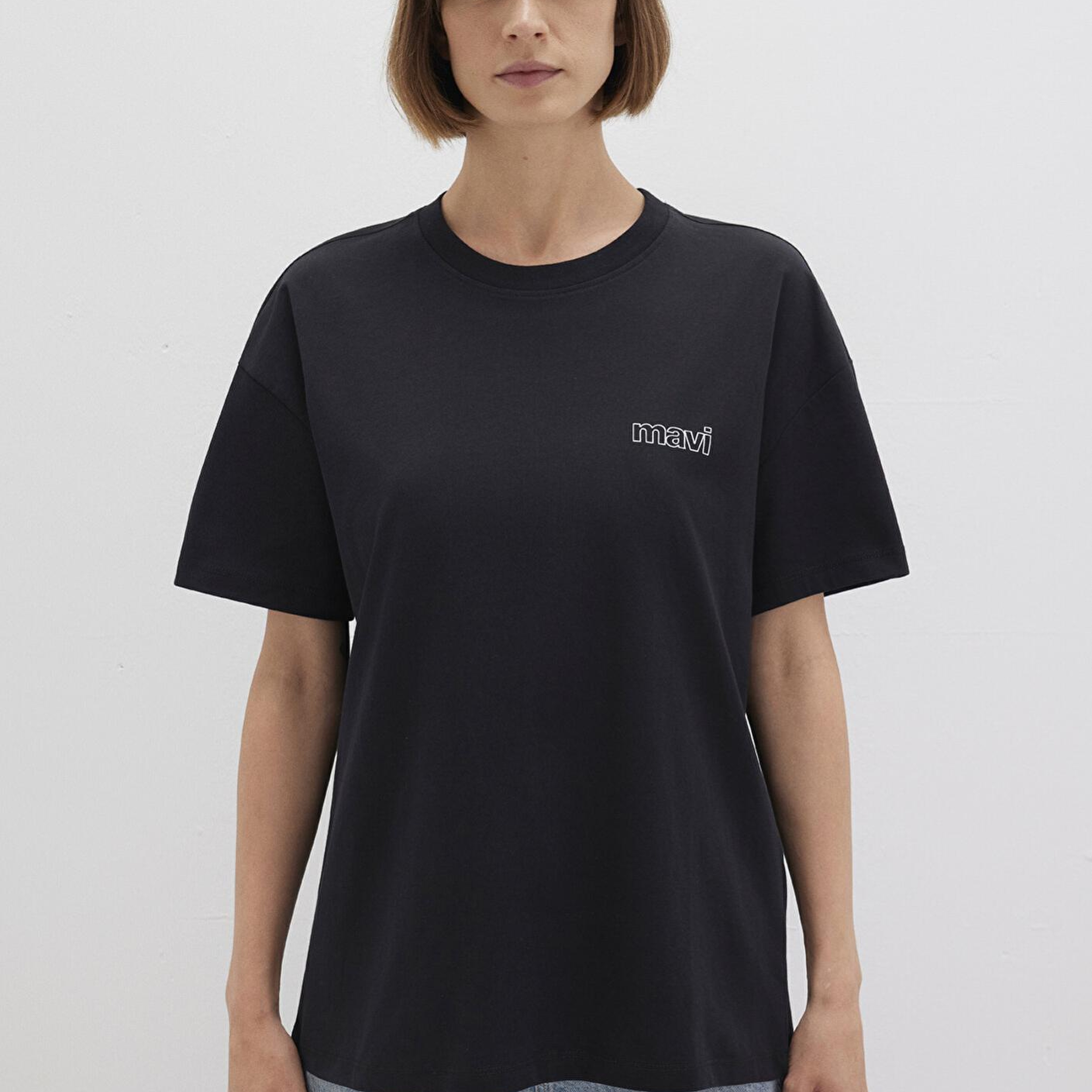 Mavi Mavi Logo Baskılı Siyah Tişört Loose Fit / Bol Rahat Kesim 1611309-900